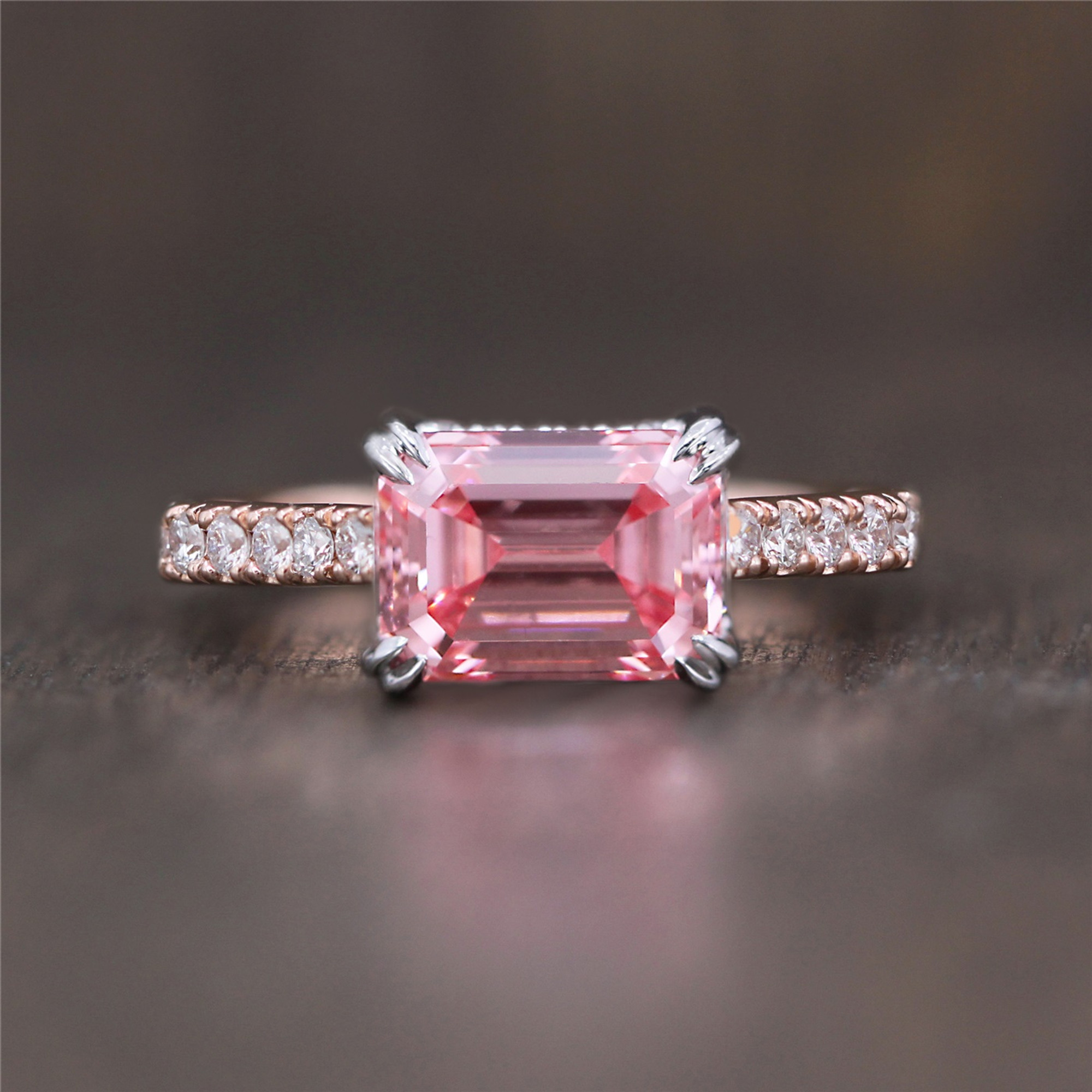 Emerald Cut Pink Diamond Ring