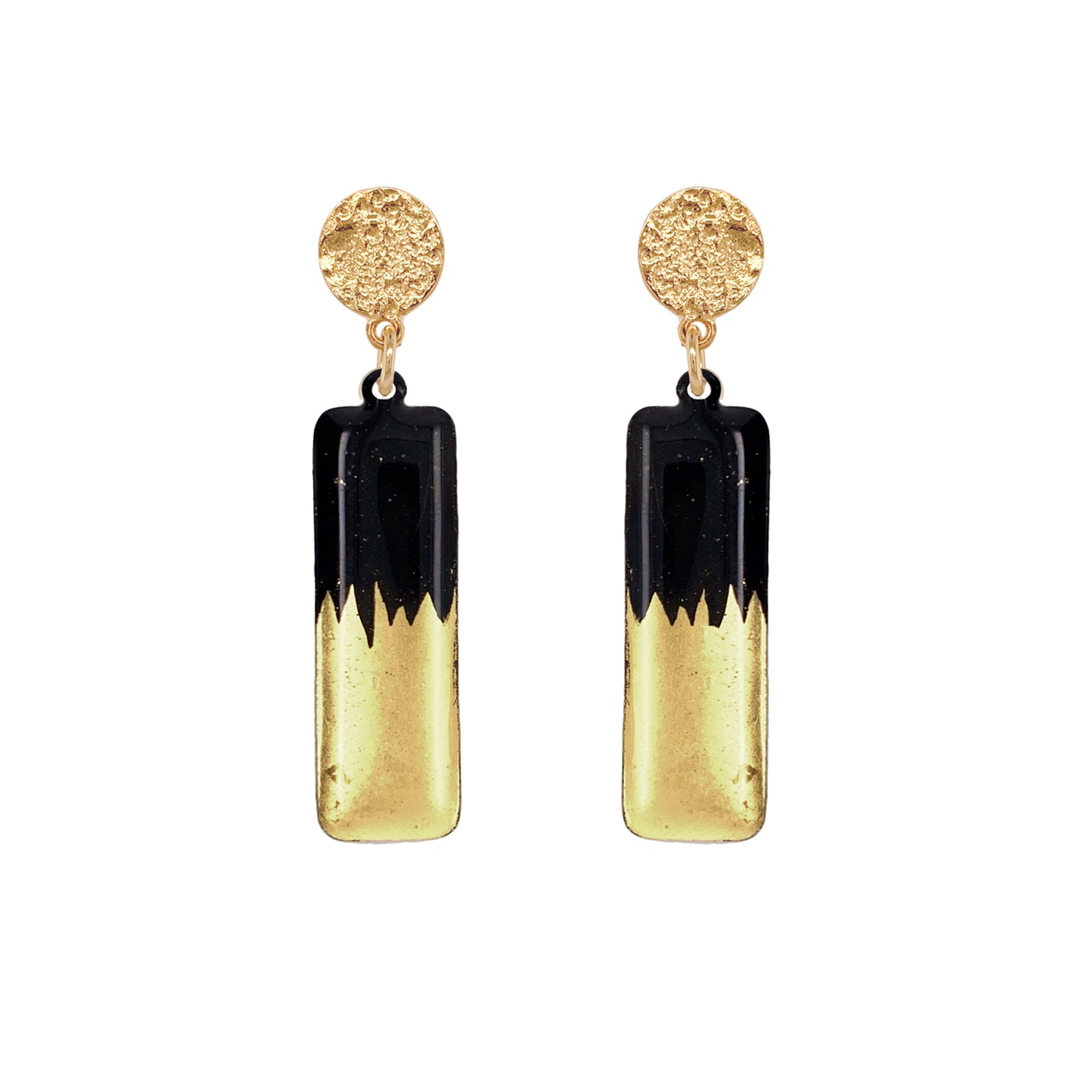 22k Gold Leaf Black Skyline Medium Column Earrings By Evocateur