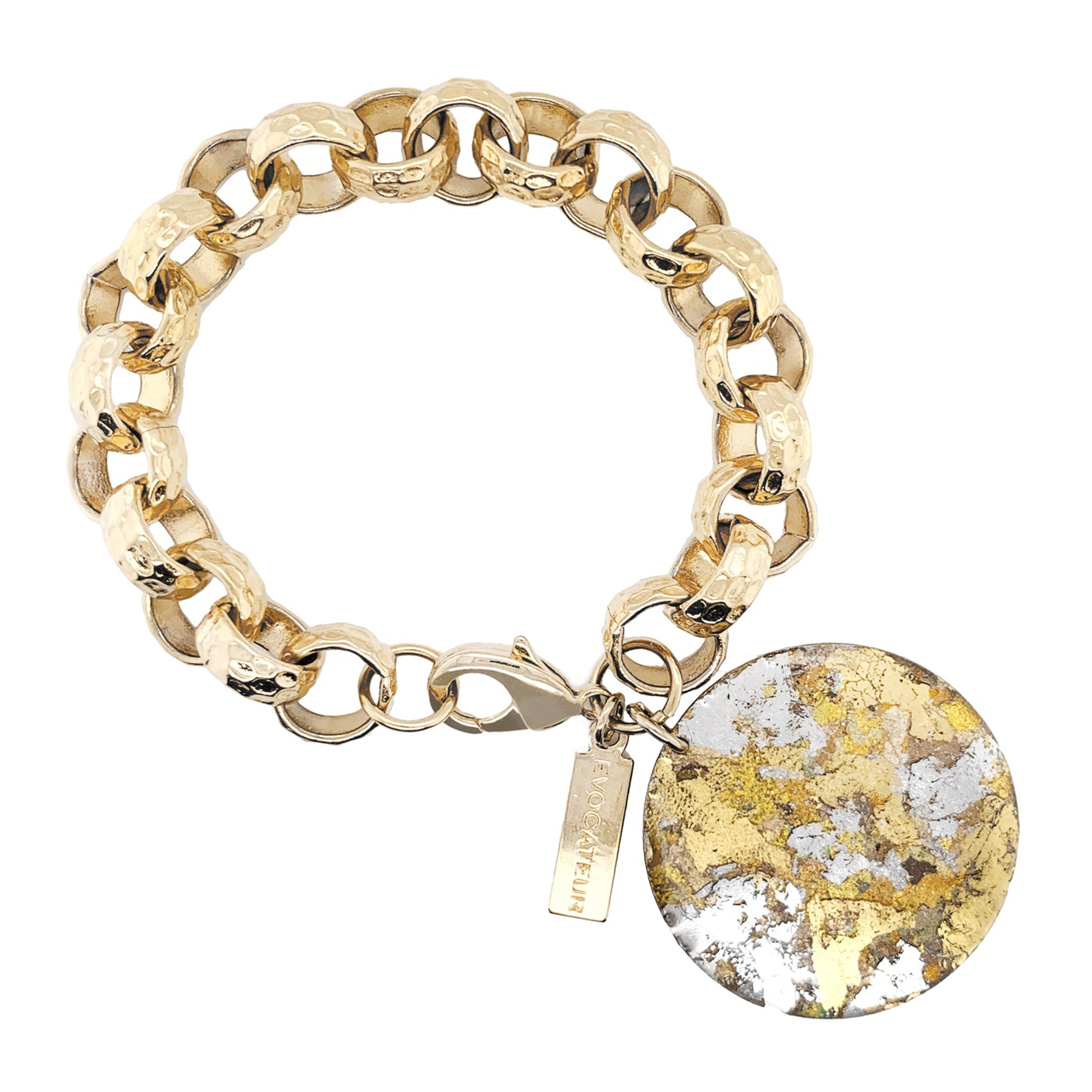 Evocateur Gold Overlay Hammered Rolo Chain, 22k Gold Lead & Silver Leaf  Bracelet