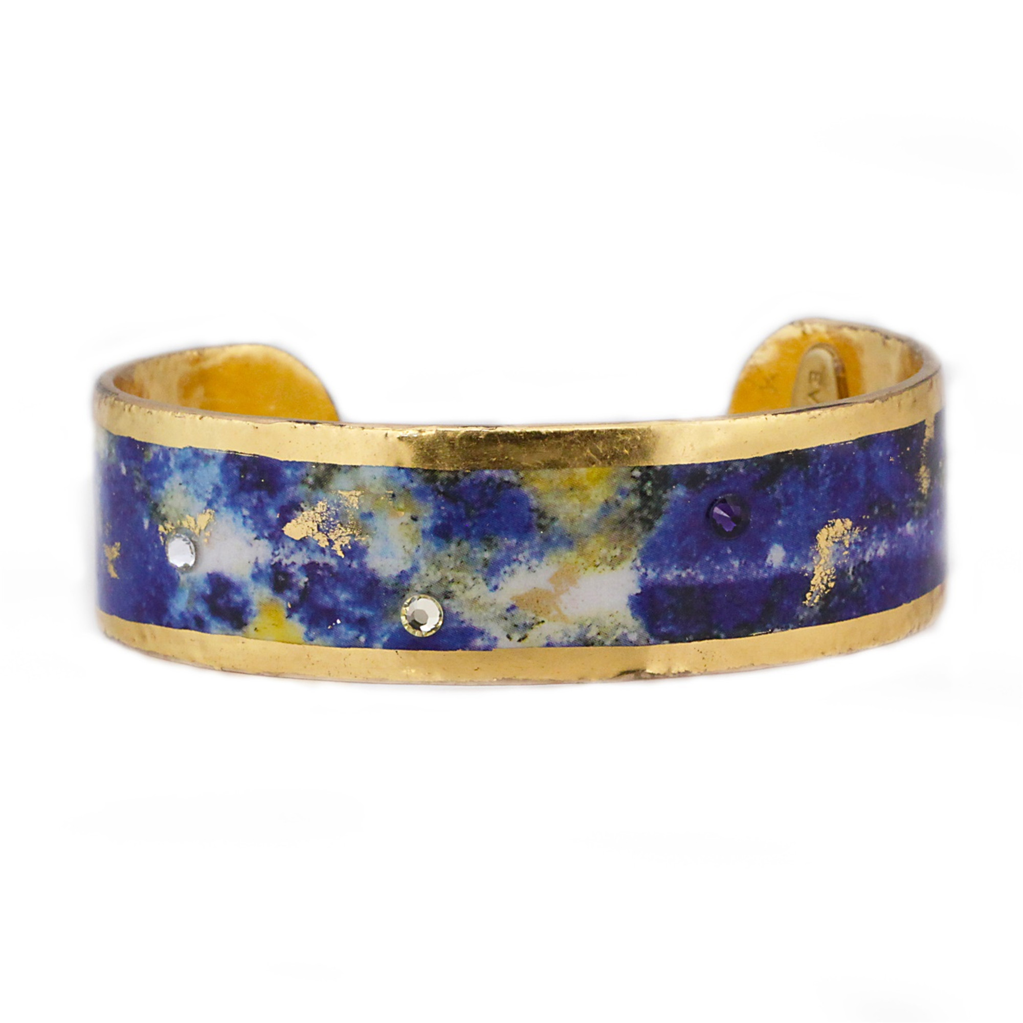 22k Gold Leaf, Swarovski Crystals & Enamel Lapis Design Cuff by Evocateur