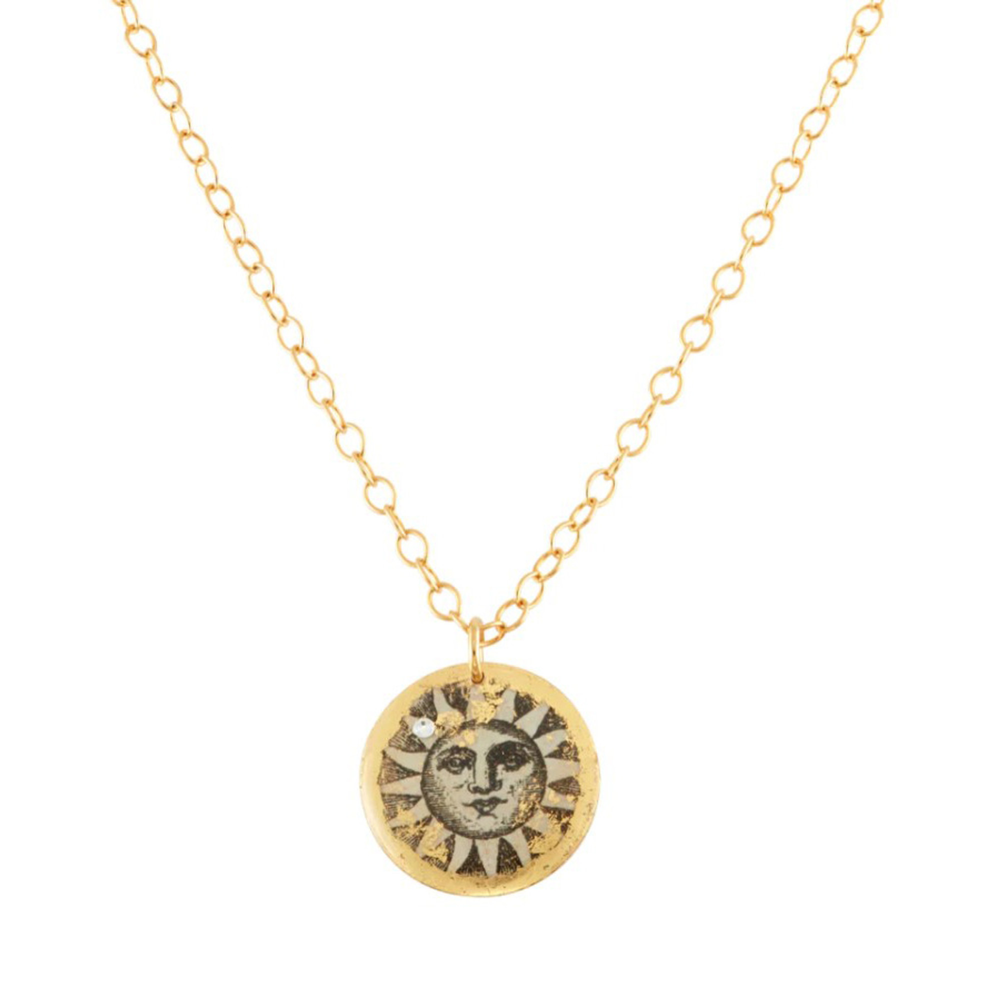 22k Gold Leaf & Enamel Sun & Moon Double Sided Mini Necklace by Evocateur