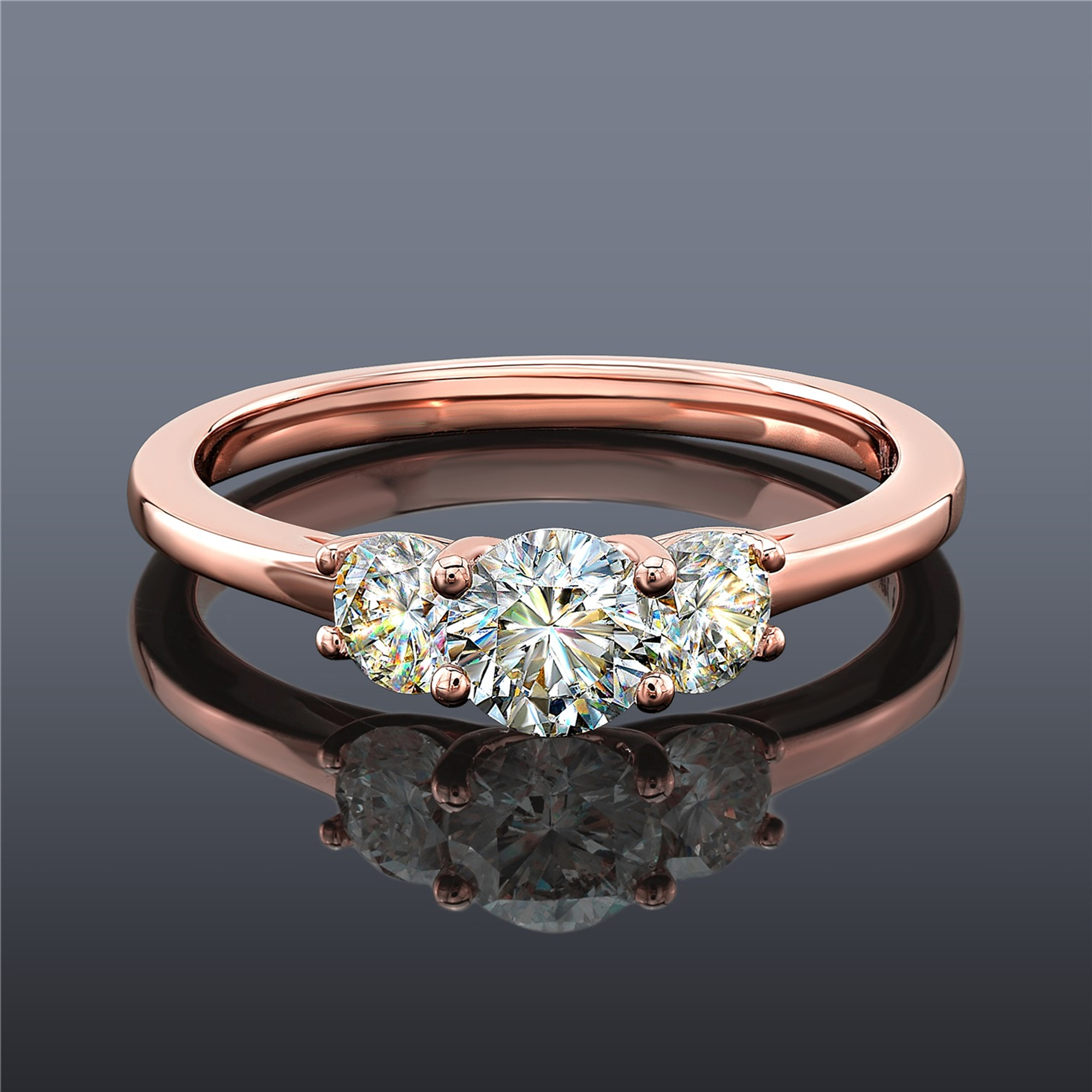 Facets of Fire 3 Stone Diamond Ring 14K Rose Gold