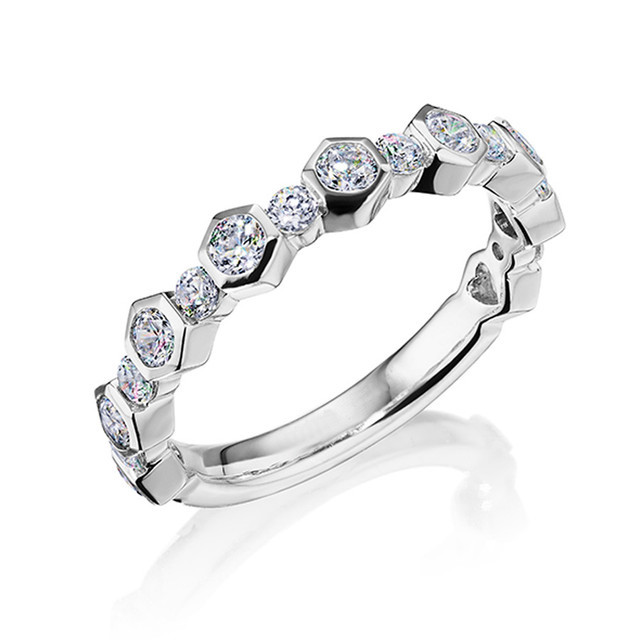 14K White Gold Hexagon Facets of Fire Diamond Wedding Band