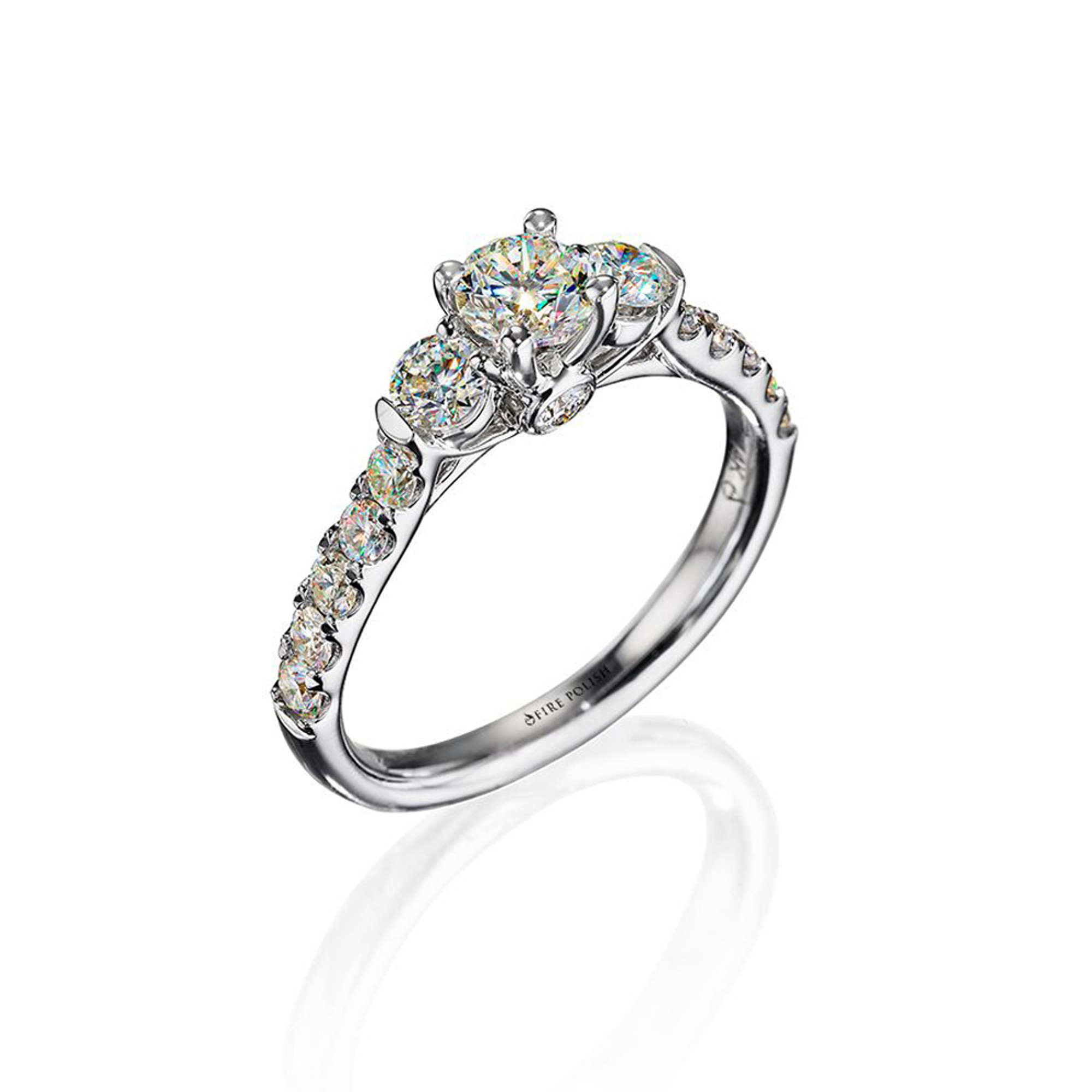 Fire Polish 3 Stone & Side Diamonds Engagement Ring