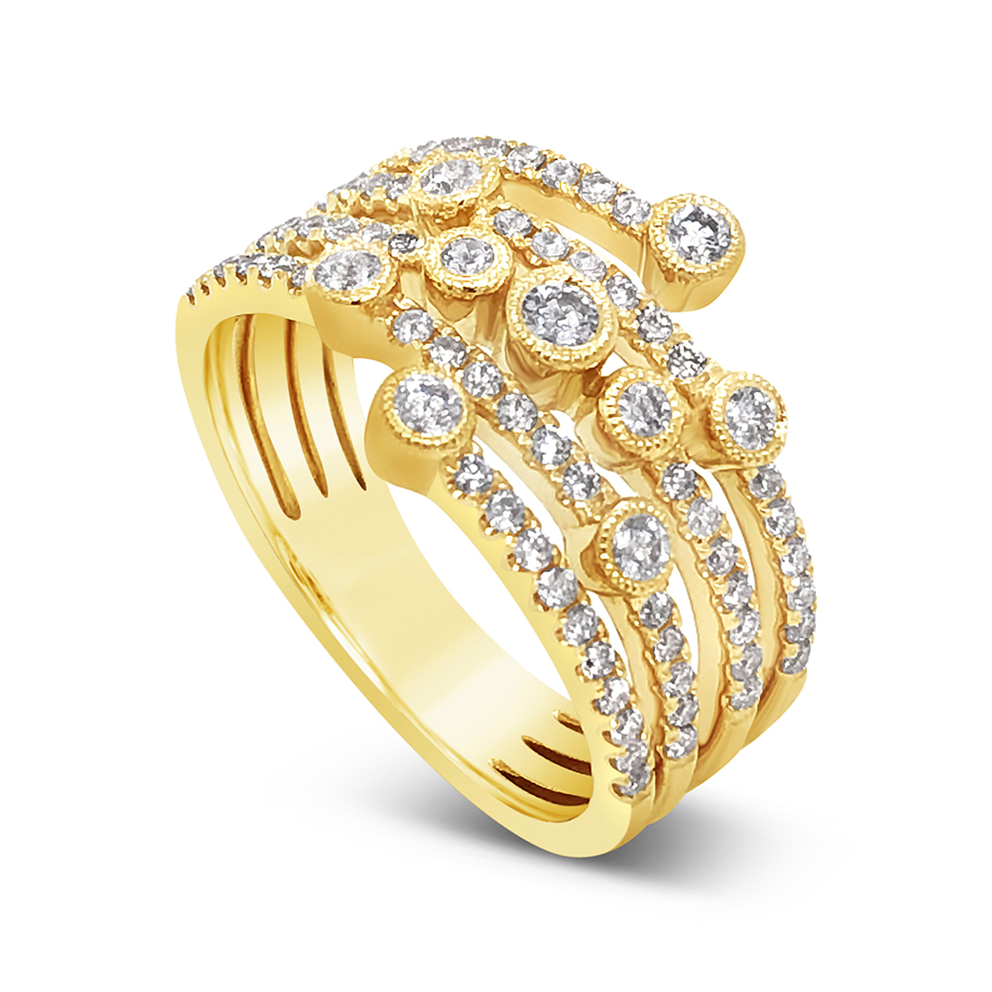 14k Yellow Gold & .65ctw Five Row Diamond Ring