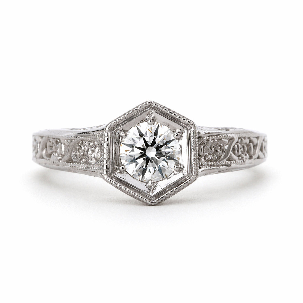 14k White Gold .37ct Diamond, Flower Design Engagement Ring by Hugo Kohl
