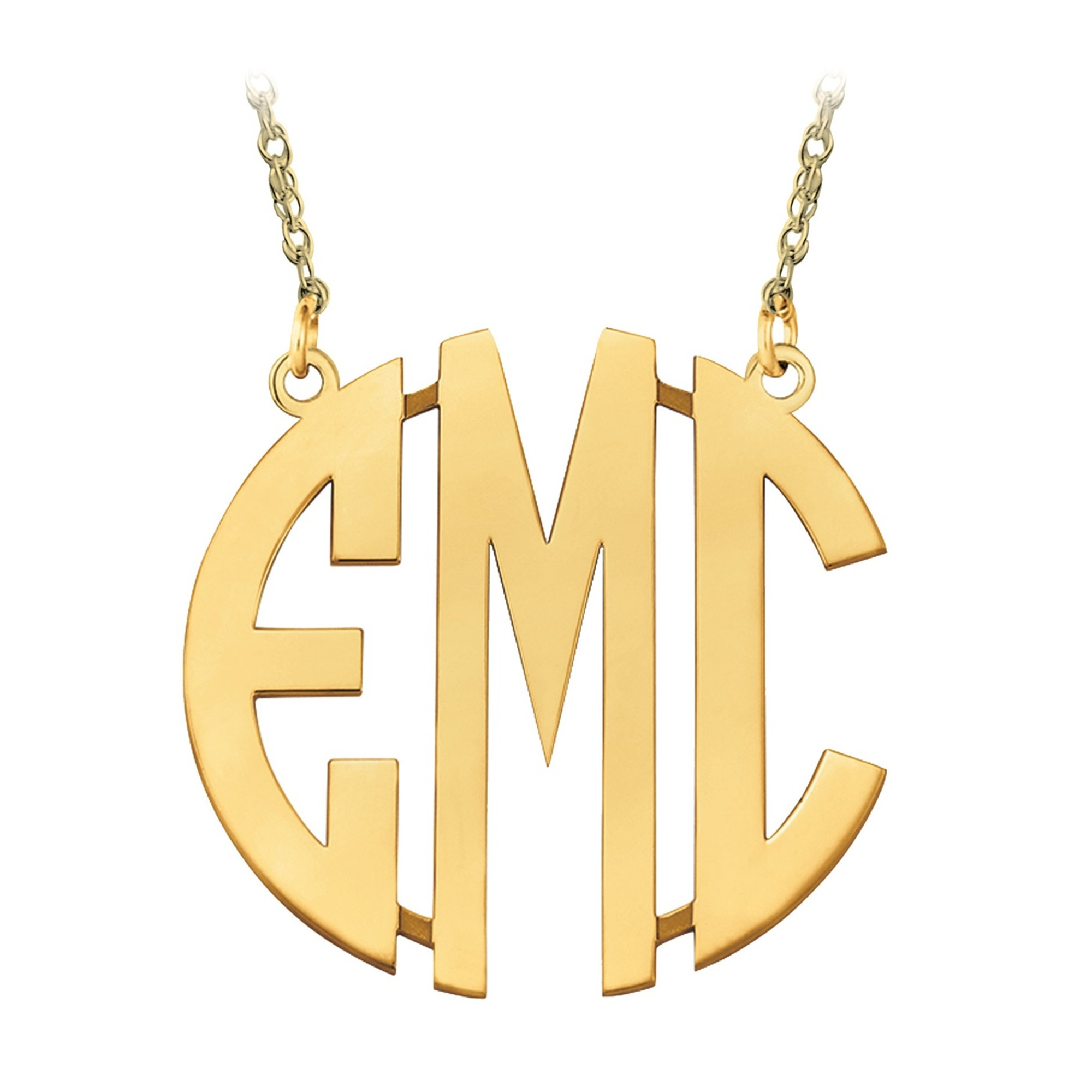 24K Gold Plated 3 Capital Letters Circle Monogram Necklace