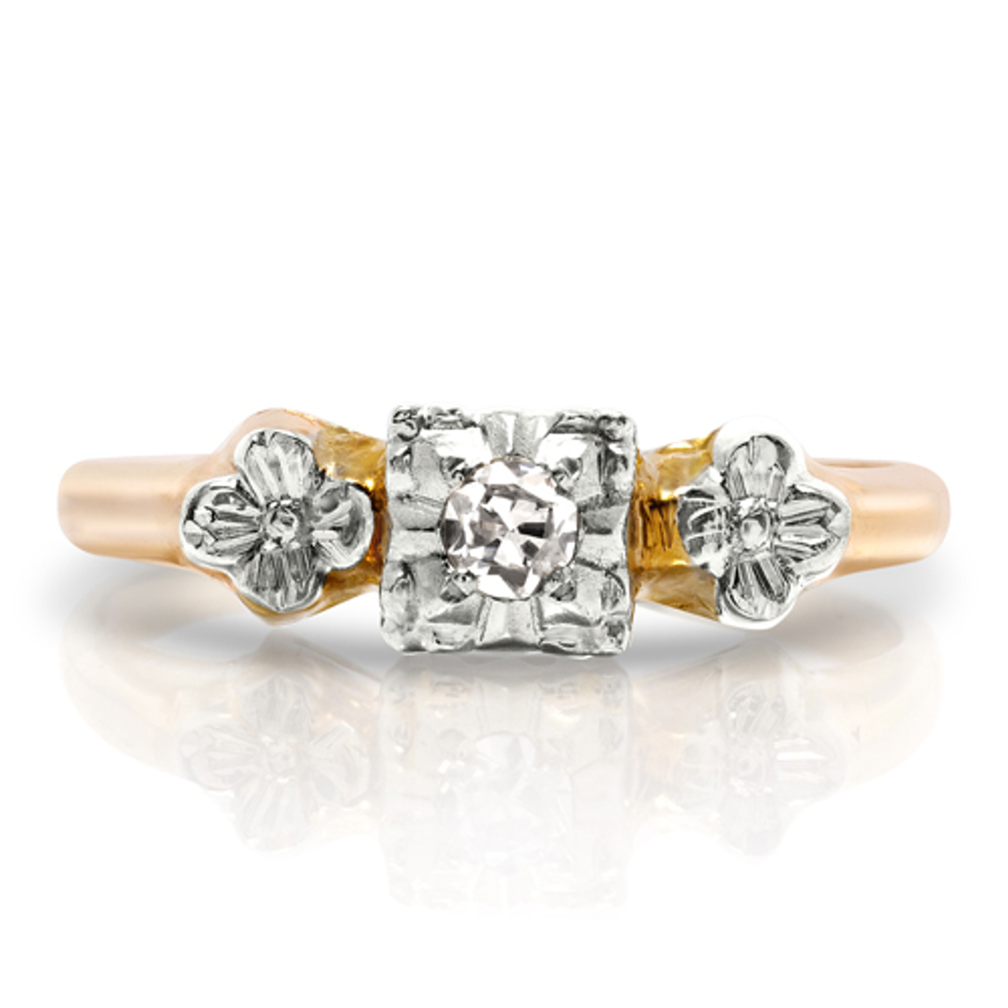Vintage 14k Gold & Diamond Floral Promise Ring