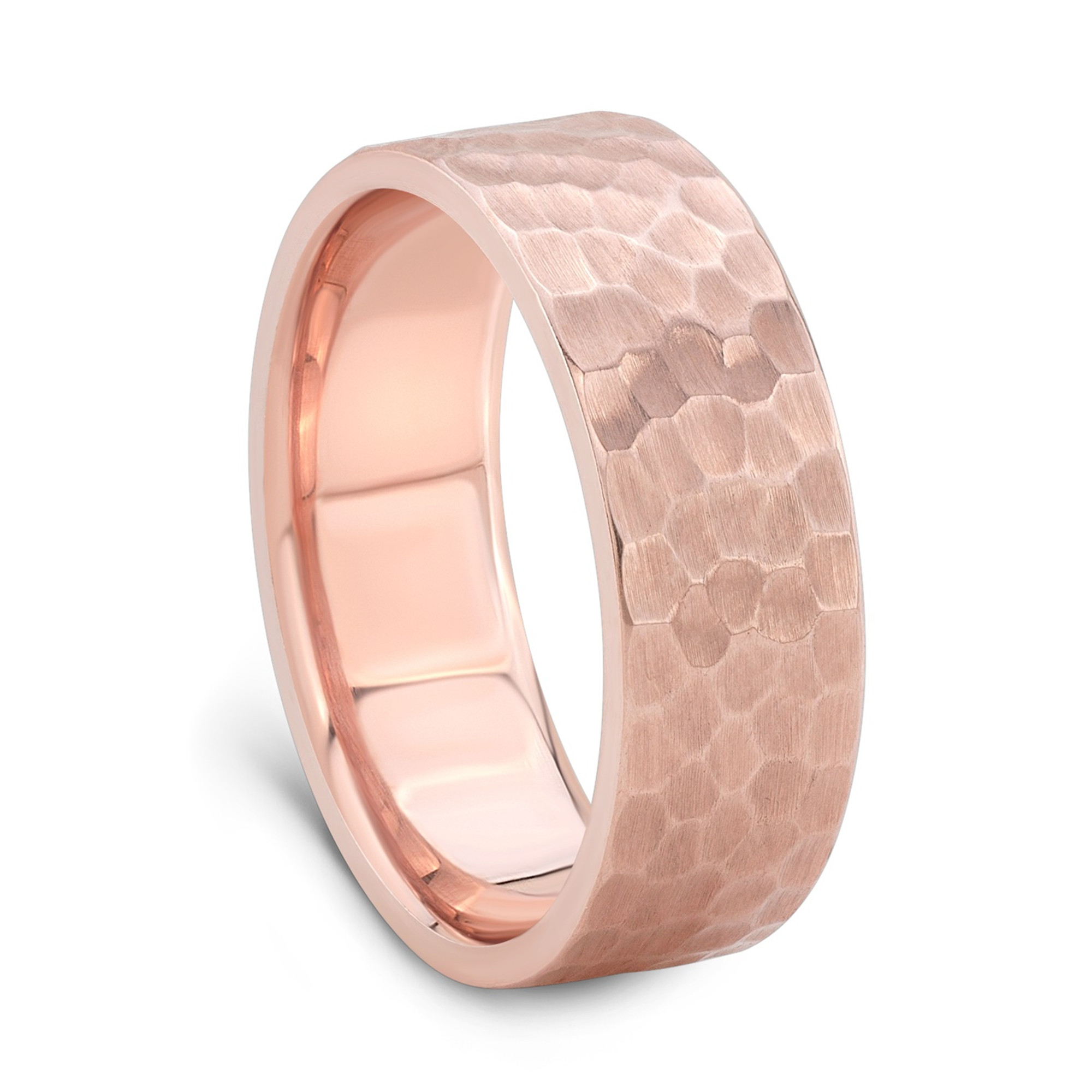 Hammered Finish Rose Gold Wedding Band for Men - 7mm wide Rose