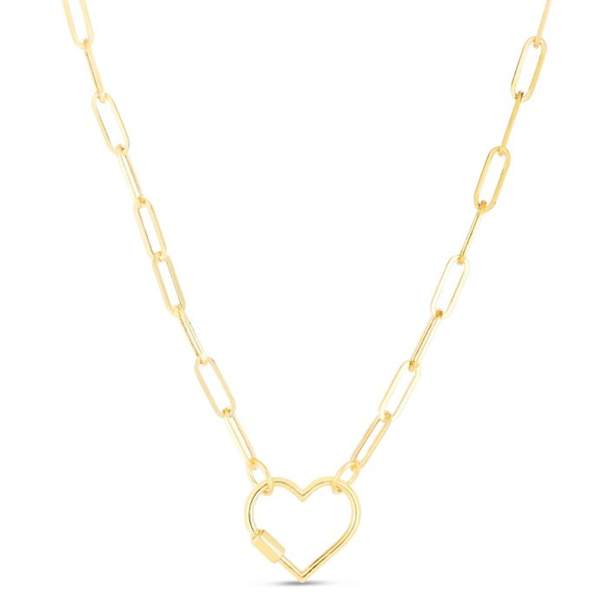 Shiny Gold Carabiner Necklace-Chunky Gold Cable Chain-Heart Pendant 20