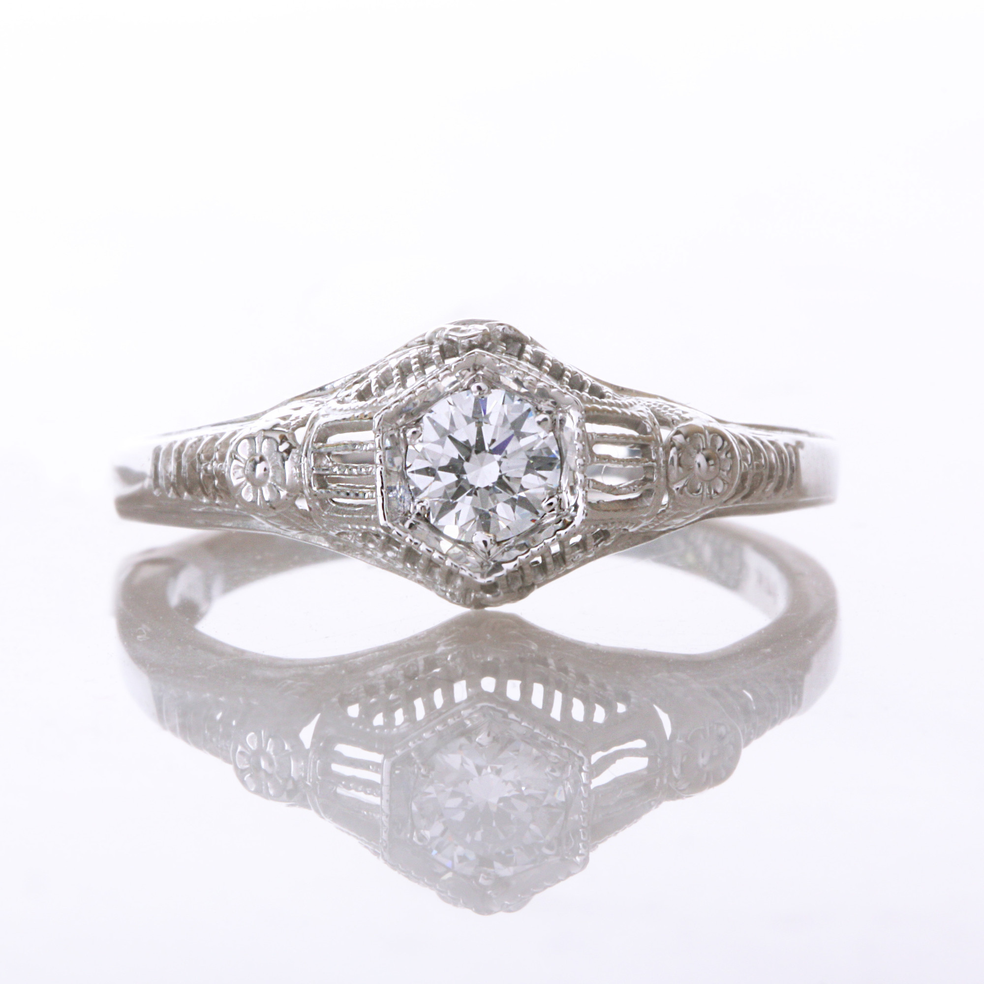 14k White Gold & Diamond Engagement Ring by Hugo Kohl