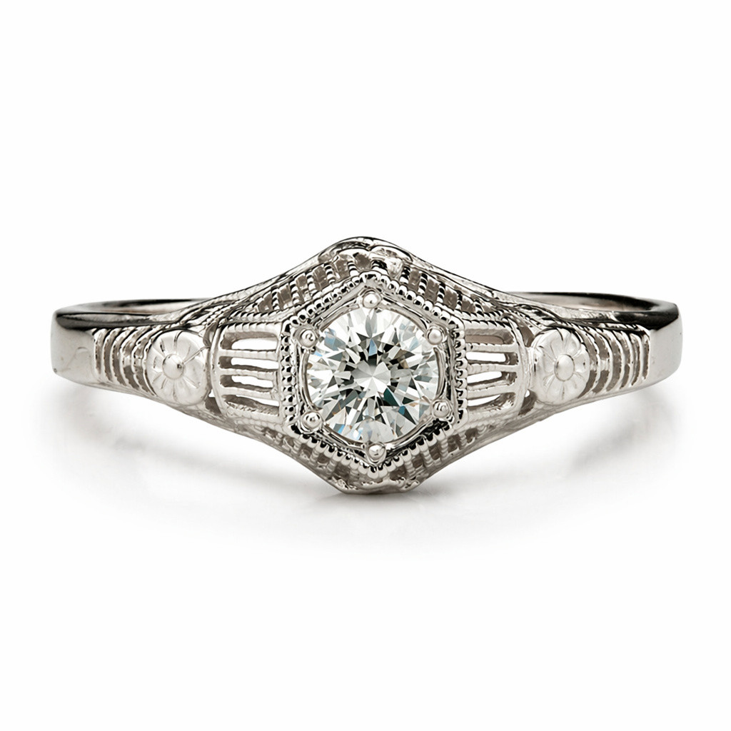 14k White Gold & Diamond Engagement Ring by Hugo Kohl