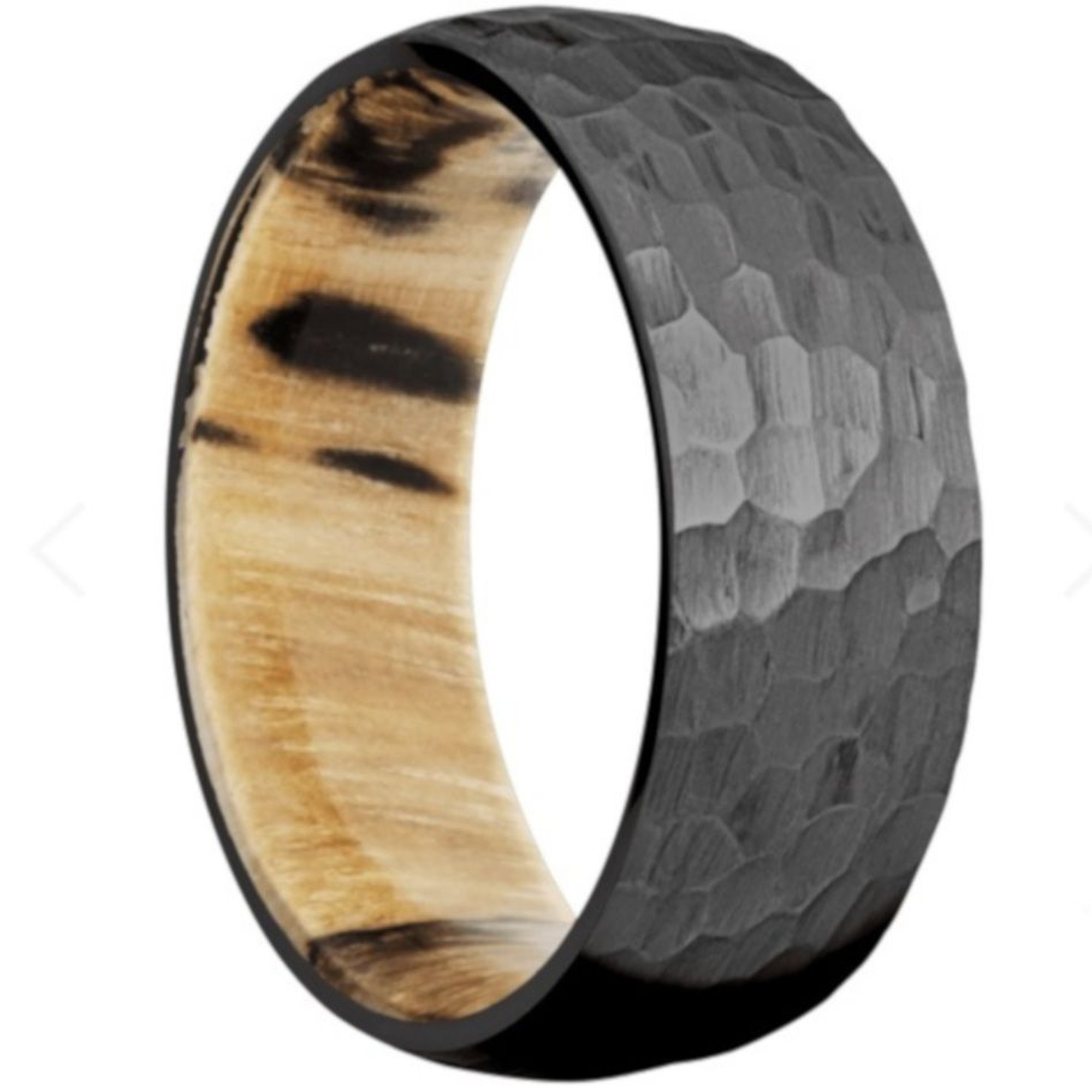 Zirconium Domed Hammered Band with Spalted Tamarind