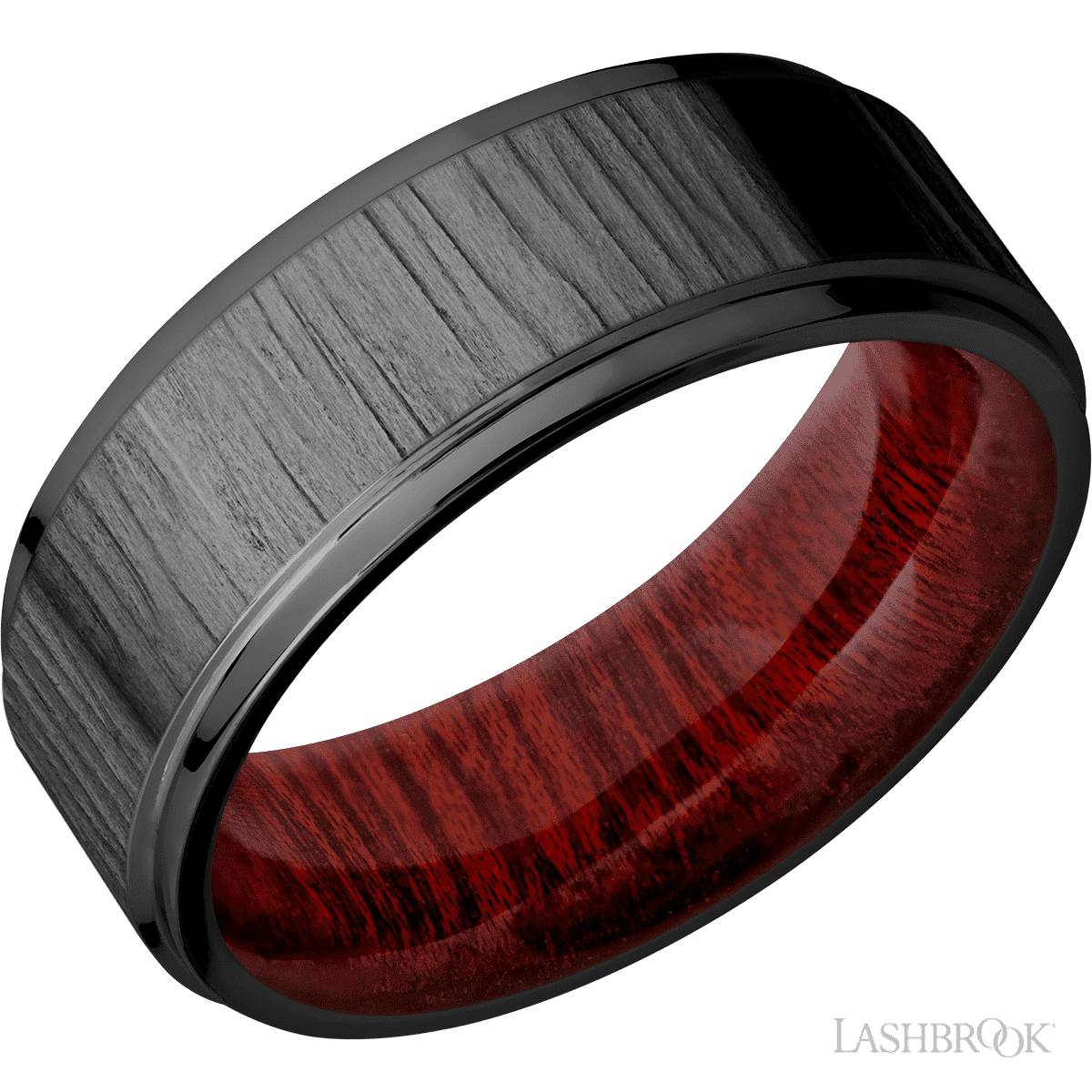 Zirconium Tree Bark Finish Ring with Blood Wood Sleeve