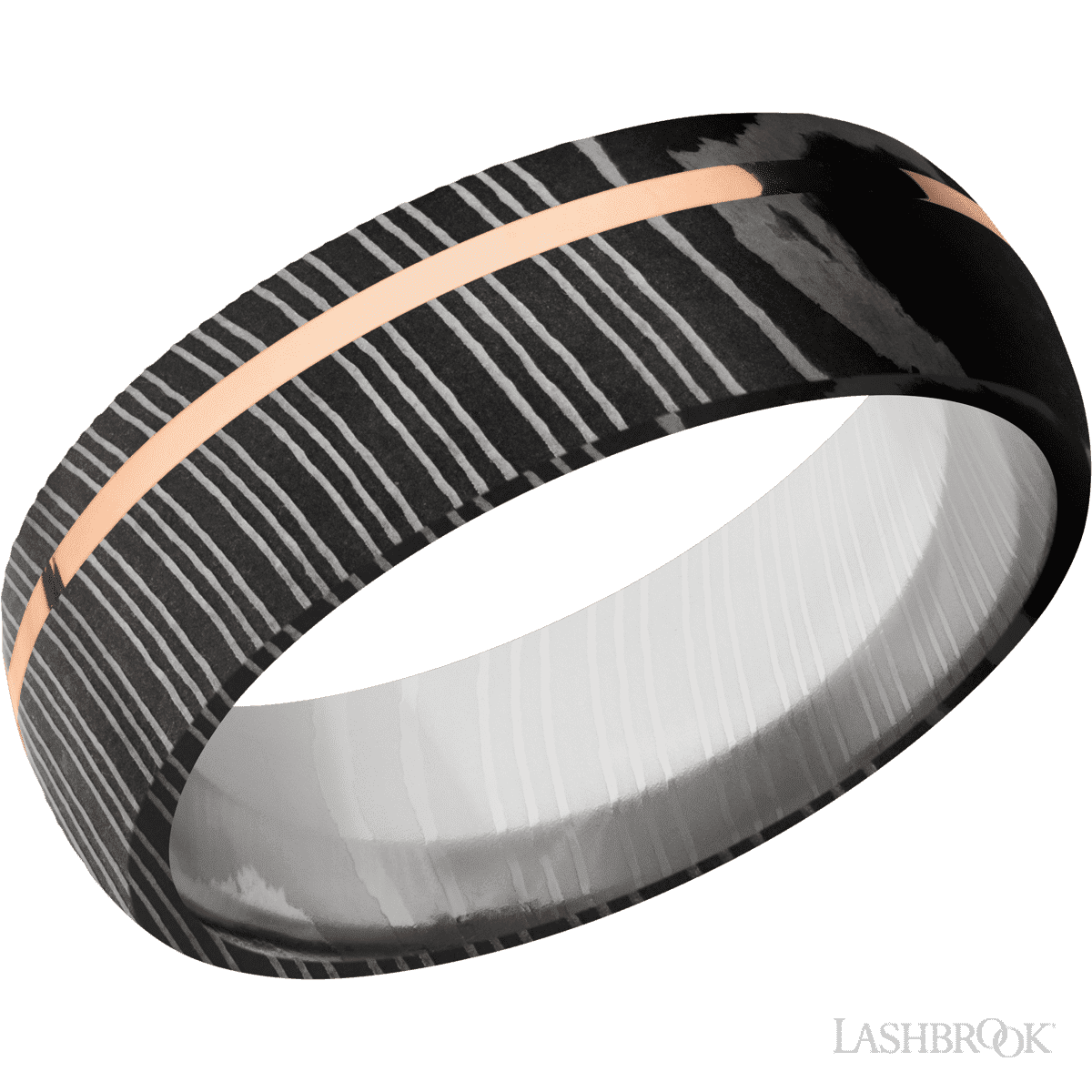 Lashbrook Damascus Steel & Rose Gold Wedding Band - KOBE