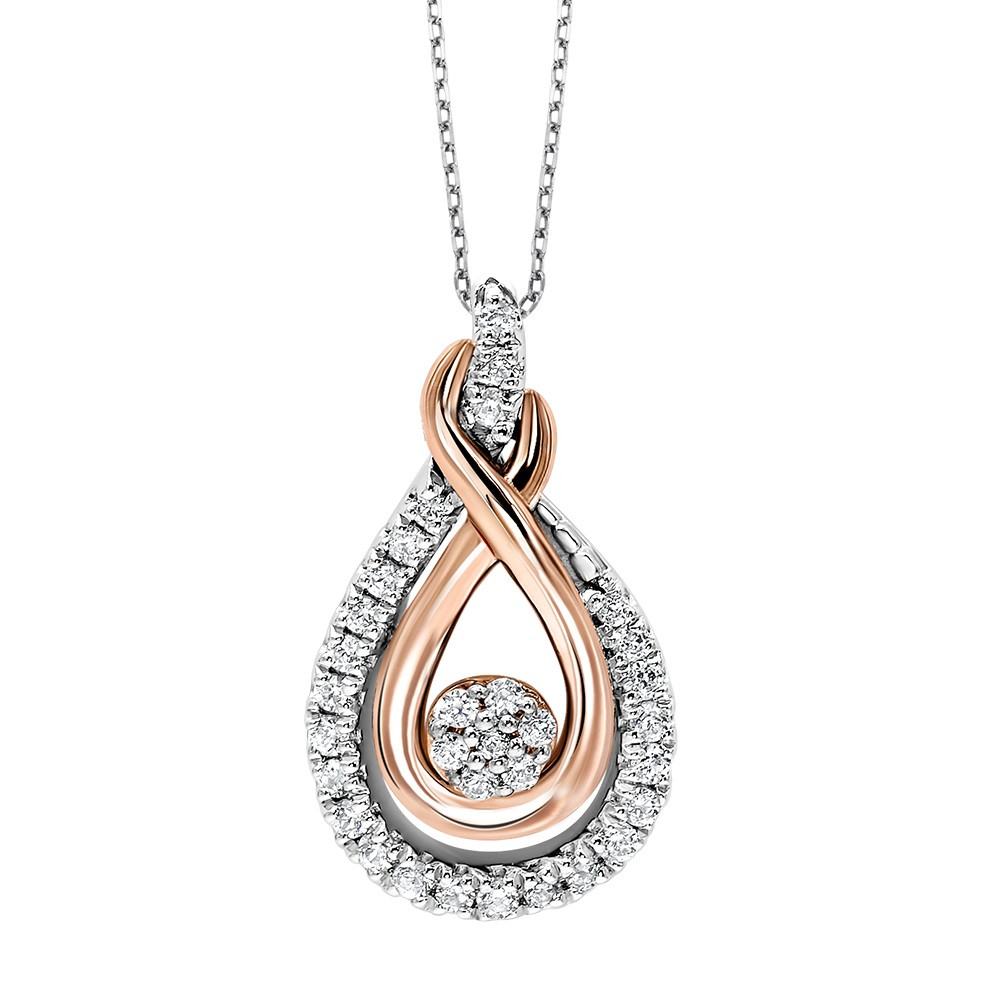 10kt Rose Gold and Sterling Silver Diamond Necklace