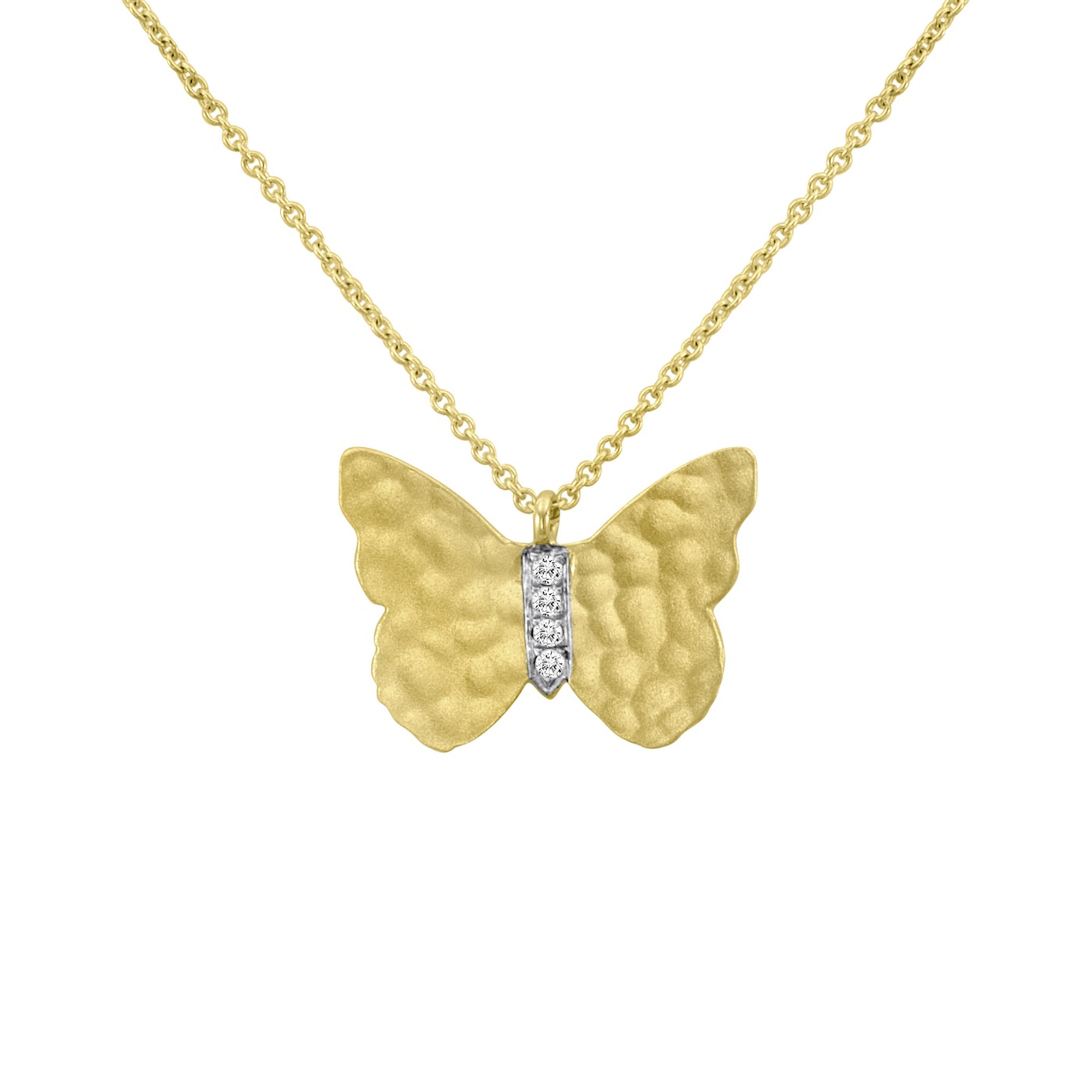 Meira T Gold Butterfly Necklace With Diamonds