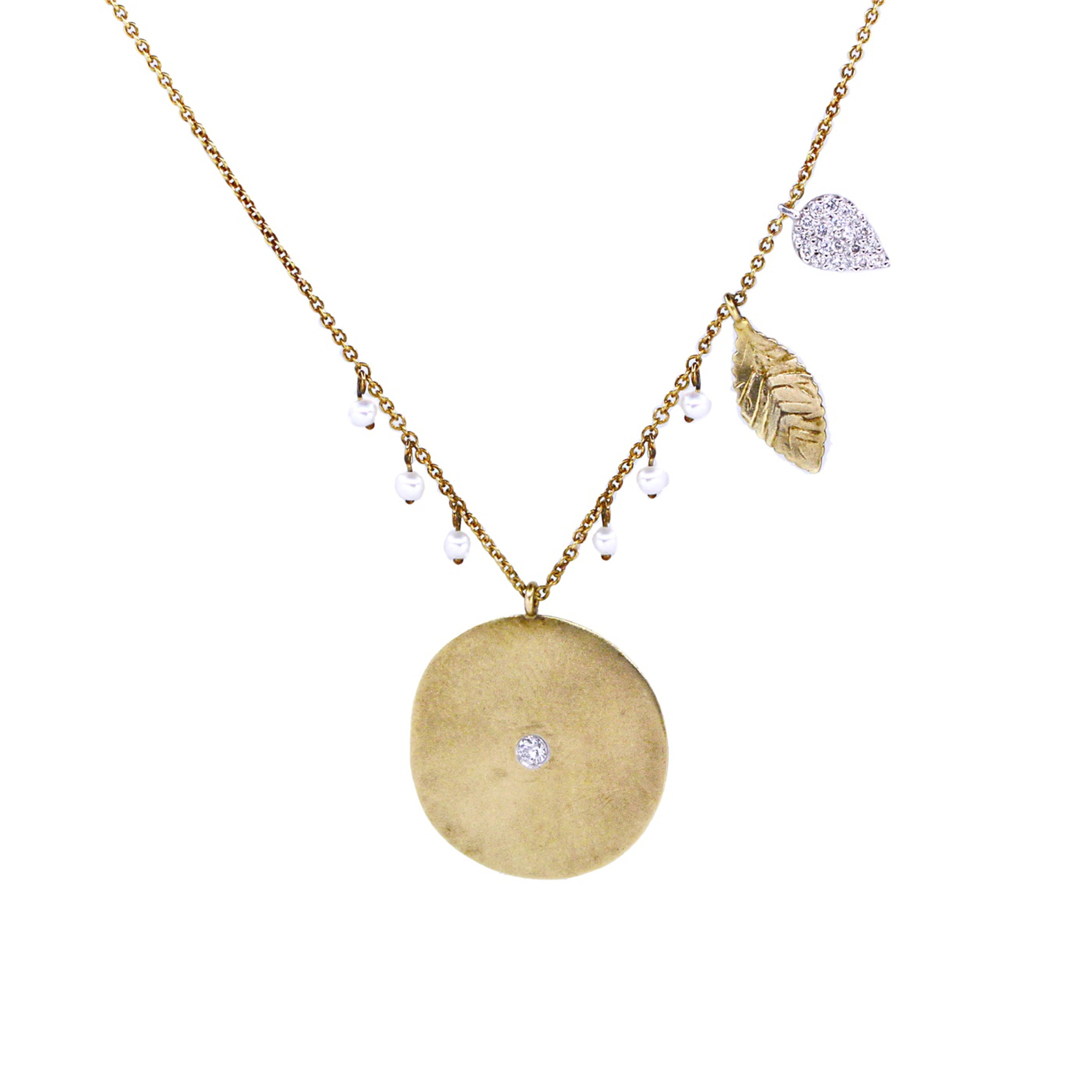 14k Yellow Gold. Diamond & Seed Pearl Meira T Disc Necklace