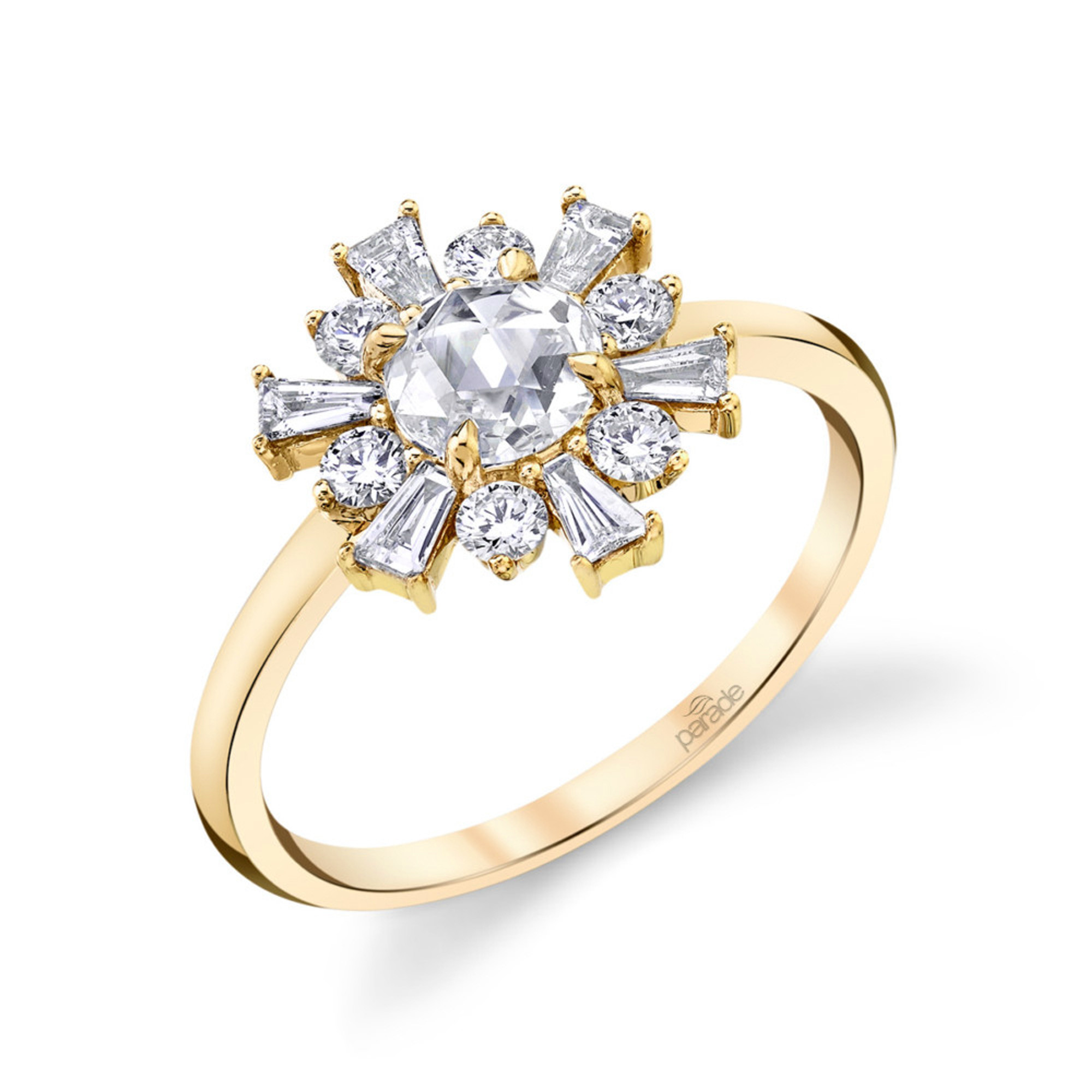 18k Yellow Gold & Rose Cut Diamond Flower Engagement Ring by Parade Designs