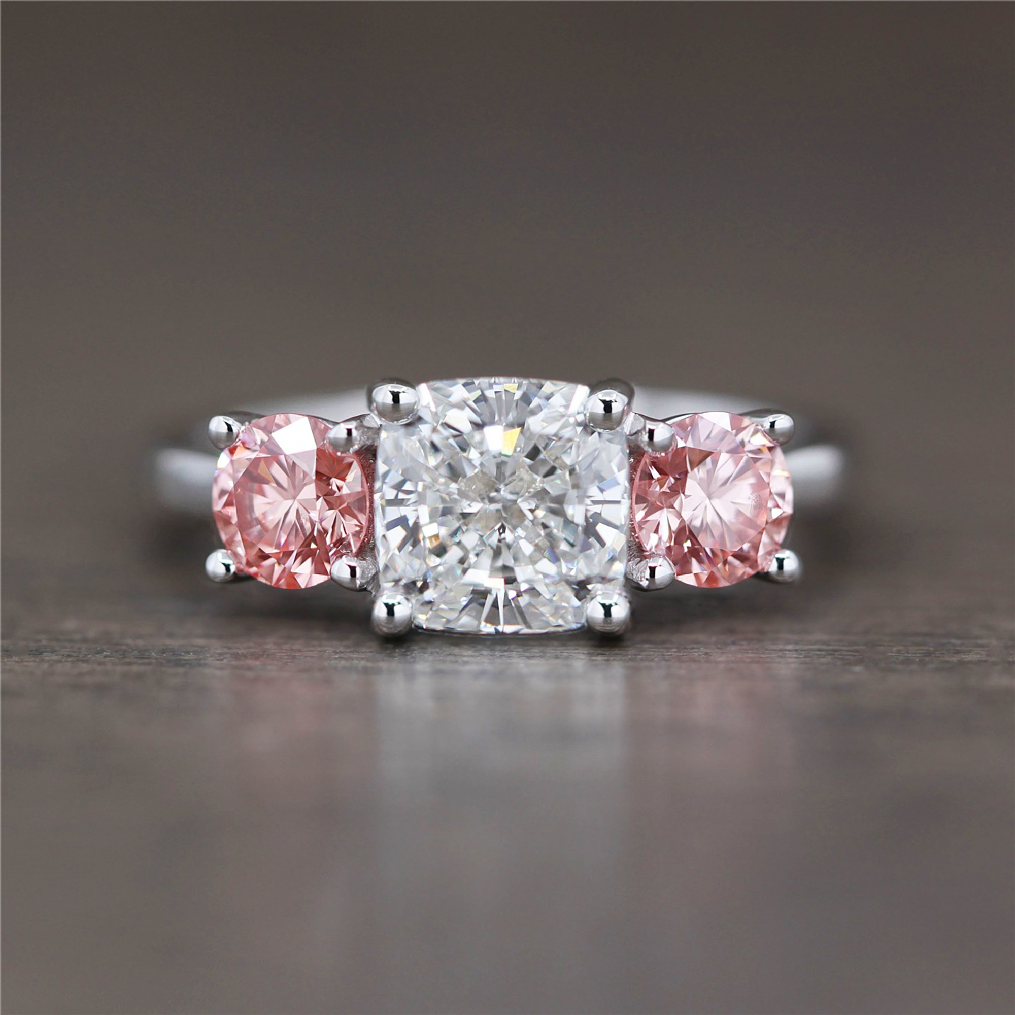 Custom Made Pink and White Diamond 3 Stone Ring