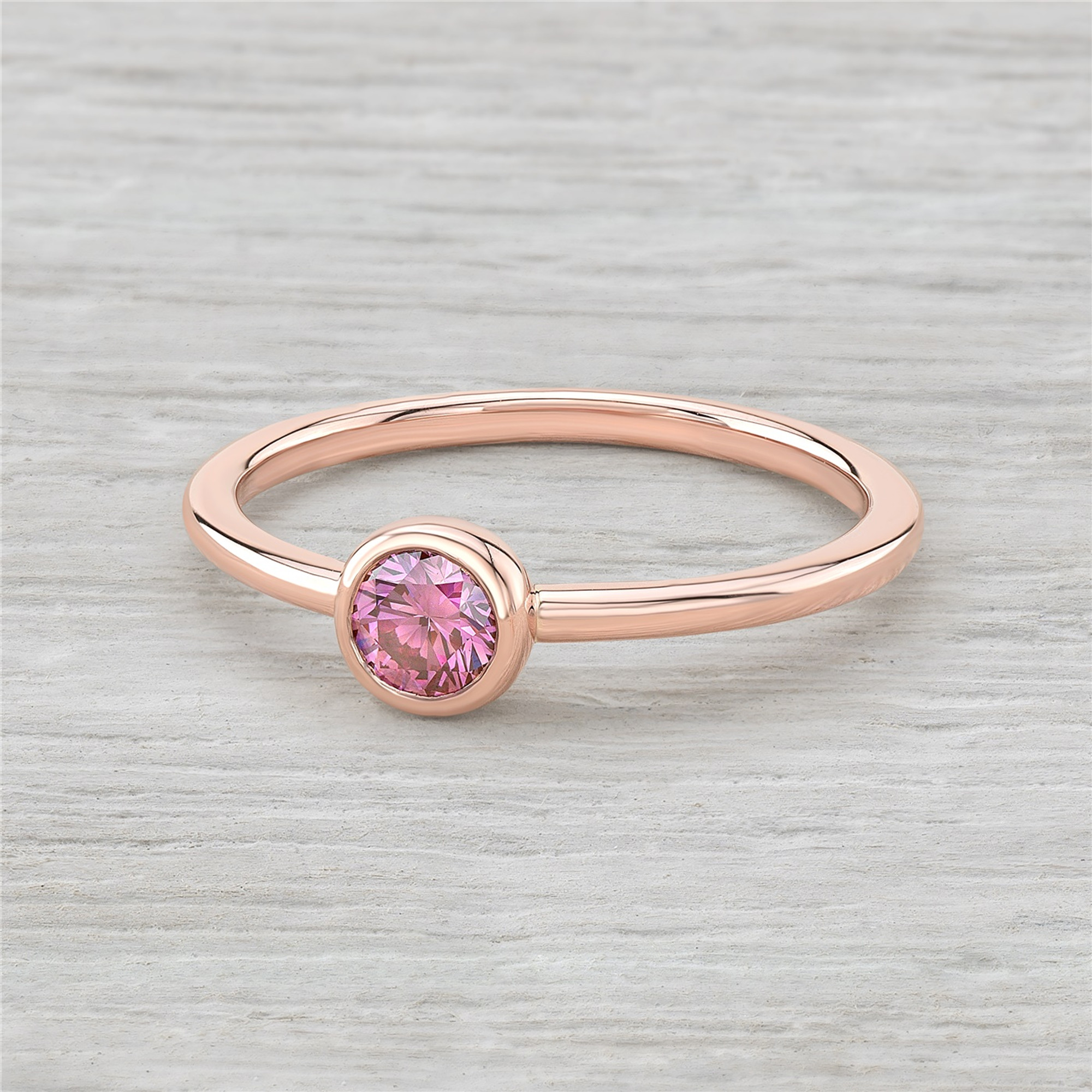 14K Rose Gold and Bezel Set Pink Diamond Ring
