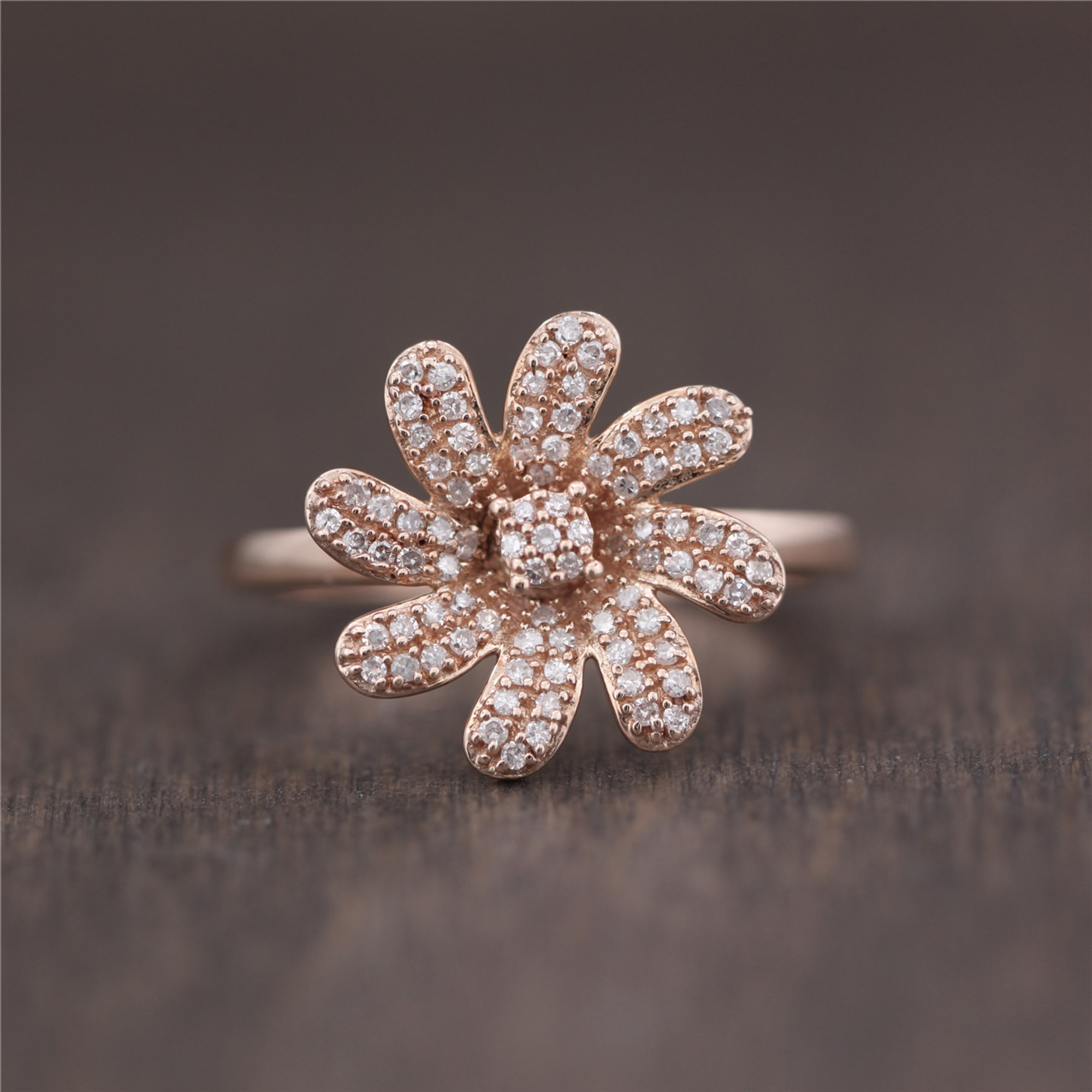 Rose gold flower on sale ring with diamonds