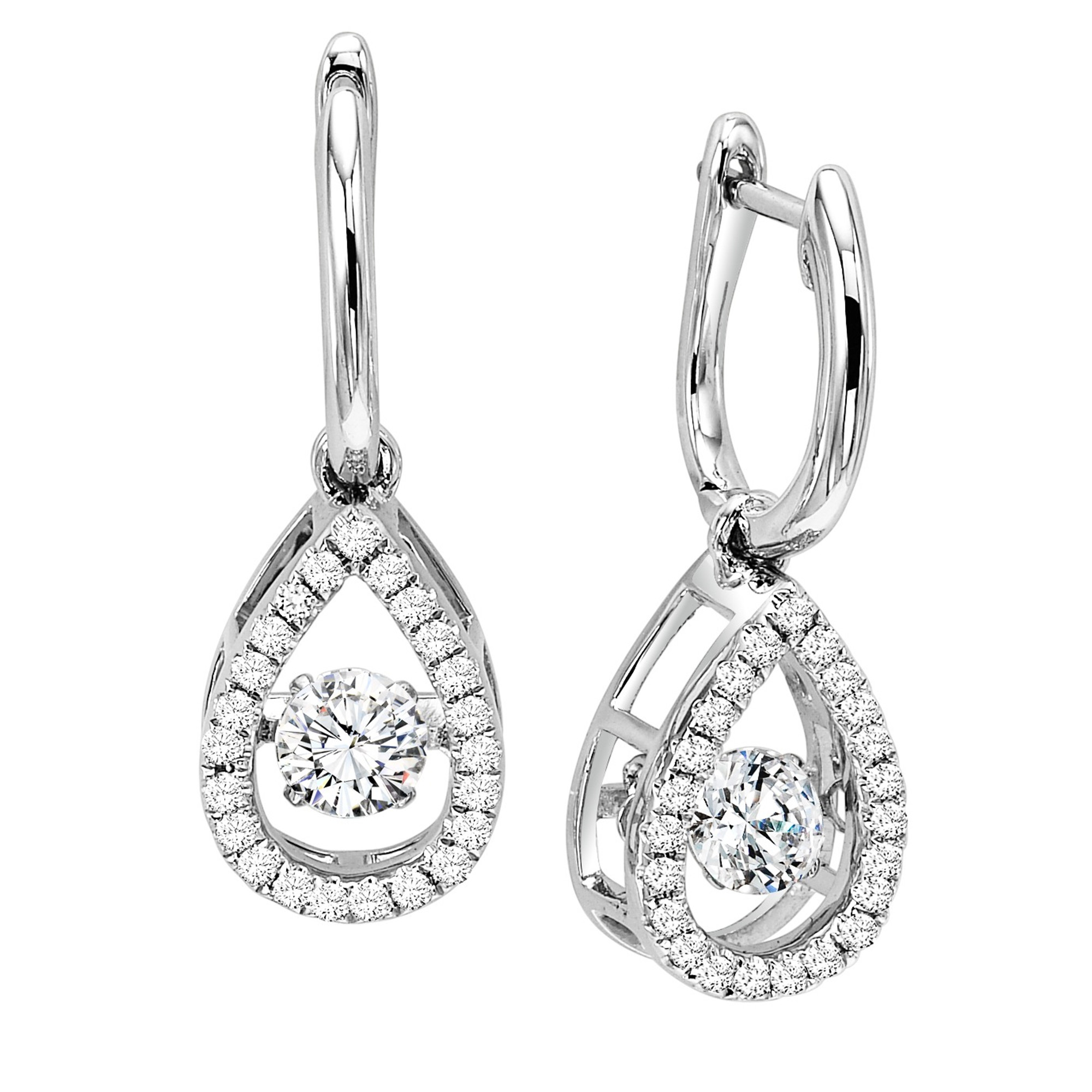 Diamond Pavé Teardrop Shaped Dangle Earrings in White Gold | Borsheims