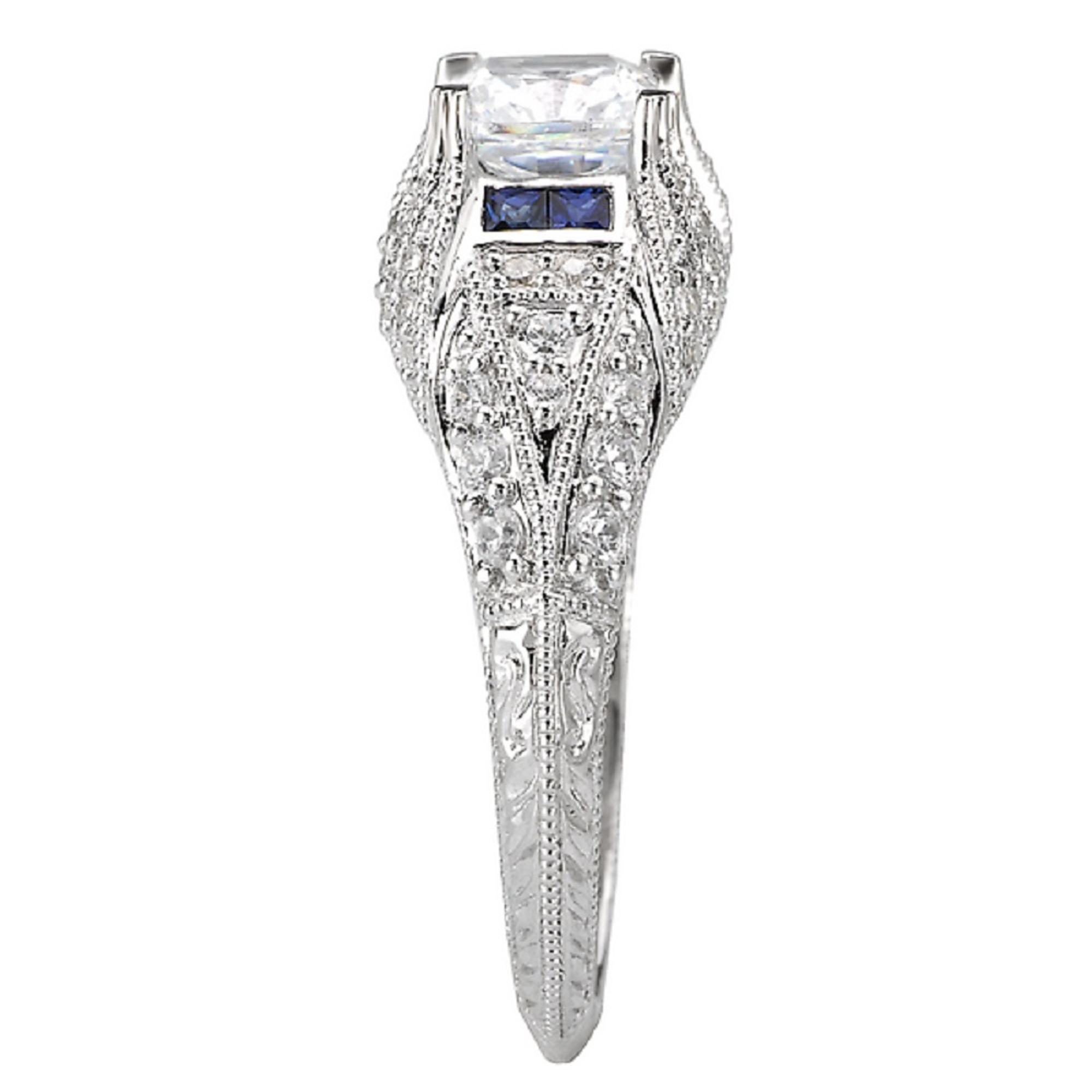 18k White Gold,  Diamond and Sapphire Engagement Ring by Romance