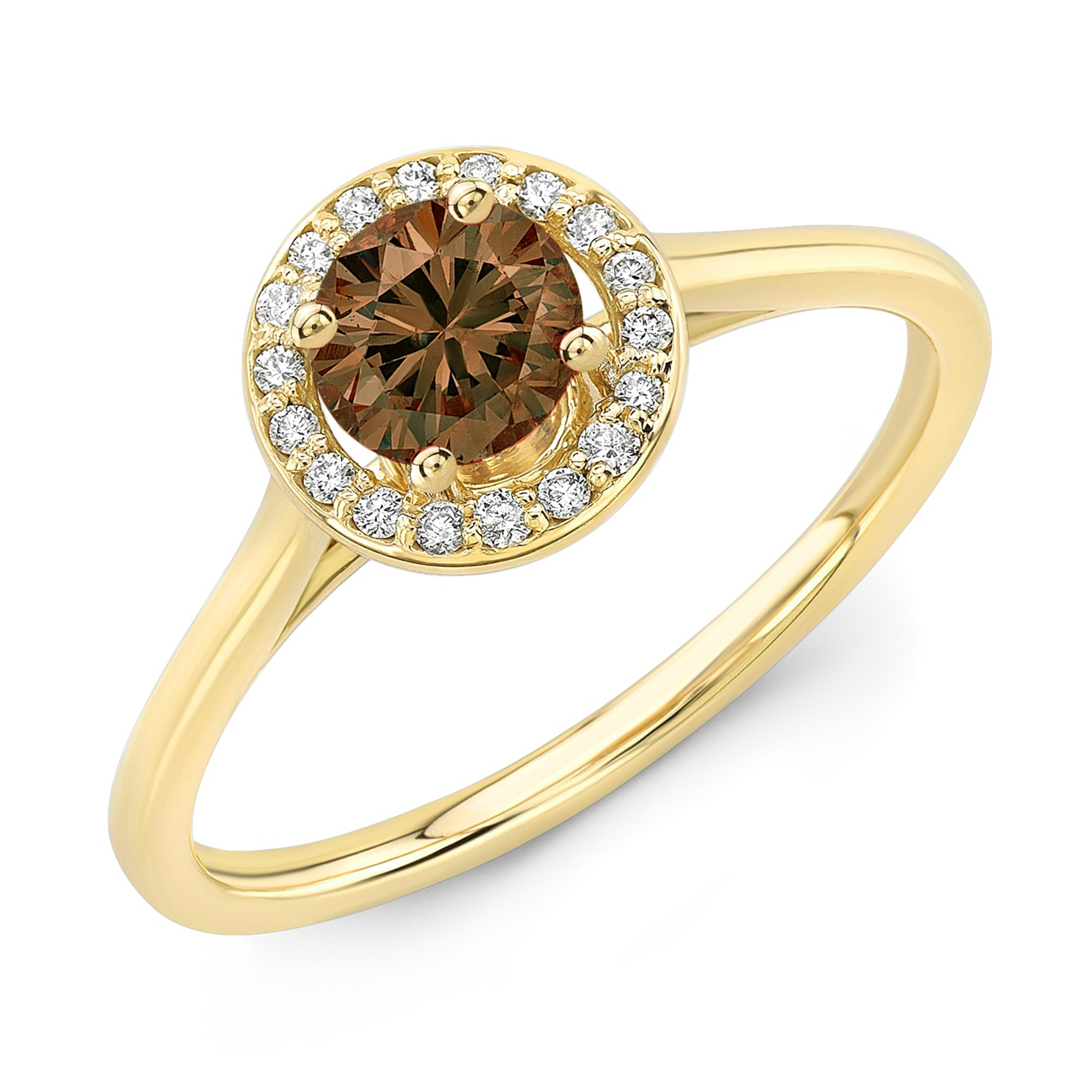 14K Yellow Gold, Cognac Diamond Halo Ring