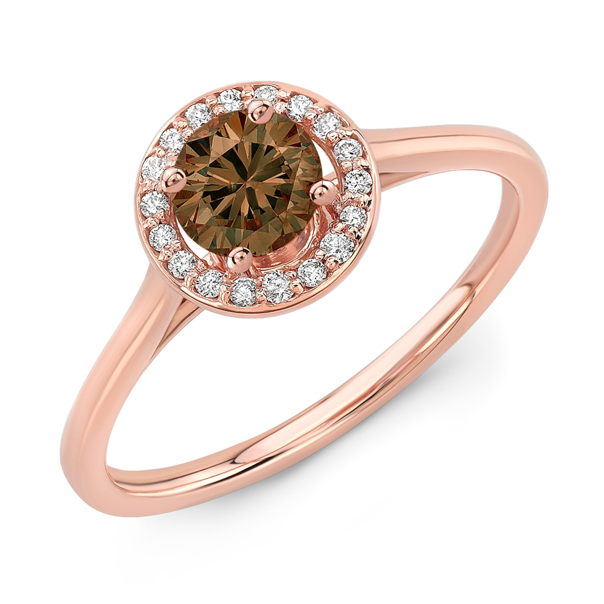 14K Rose Gold and Cognac Diamond Halo Ring