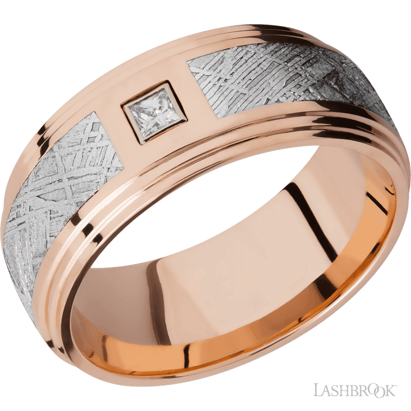 14K Rose Gold Ring With Meteorite & Diamond