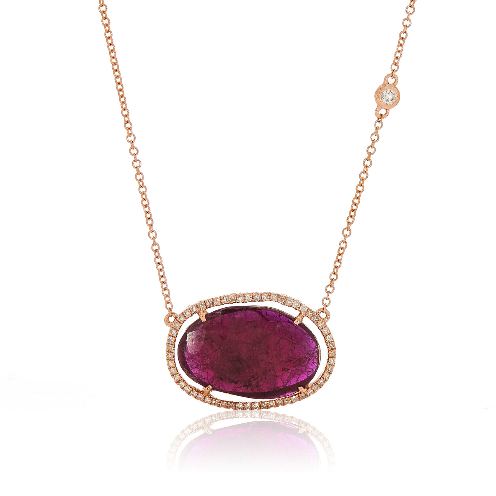 14k Rose Gold, Rough Cut Ruby & Diamond Necklace
