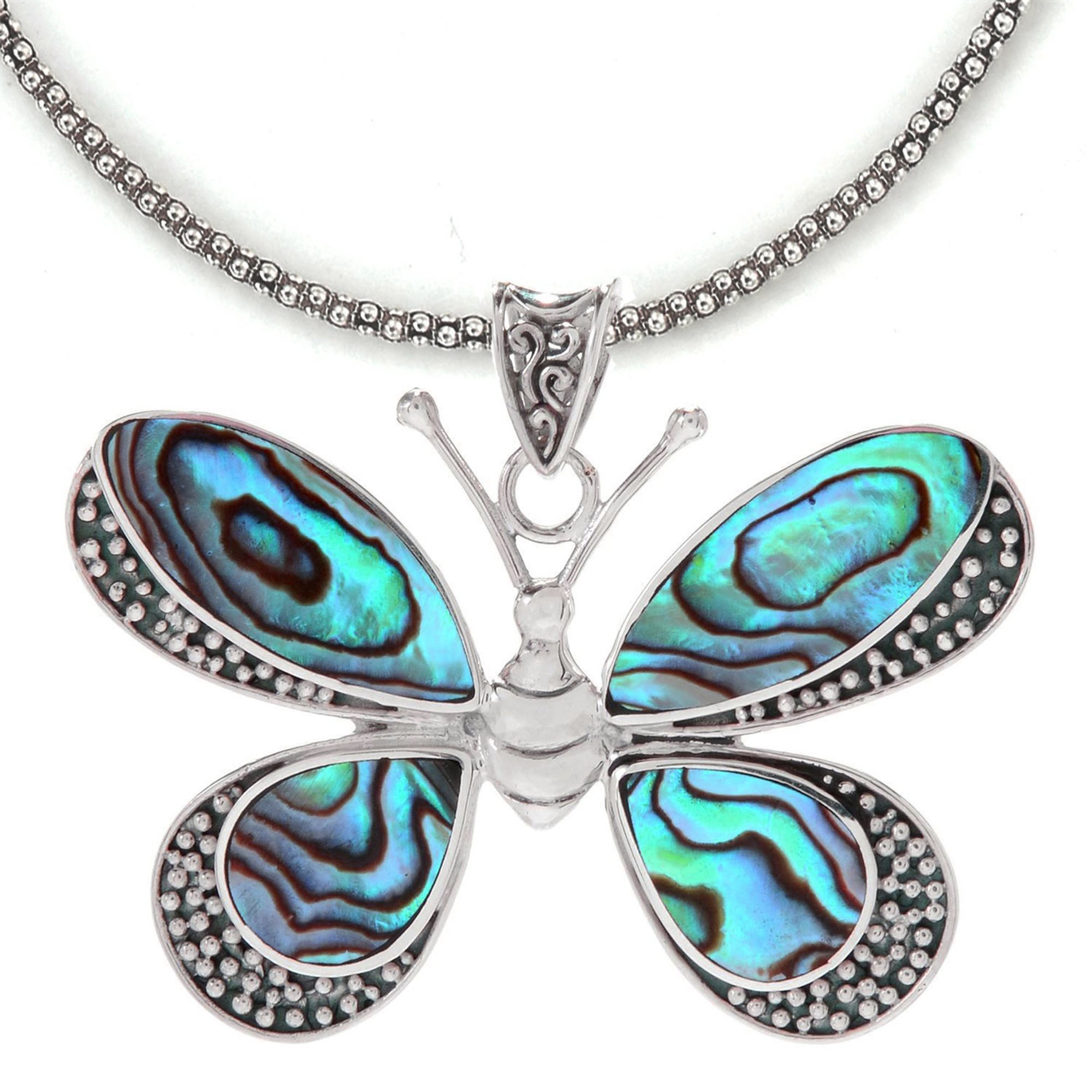 Sterling Silver & Paua Shell Butterfly Necklace by Samuel B