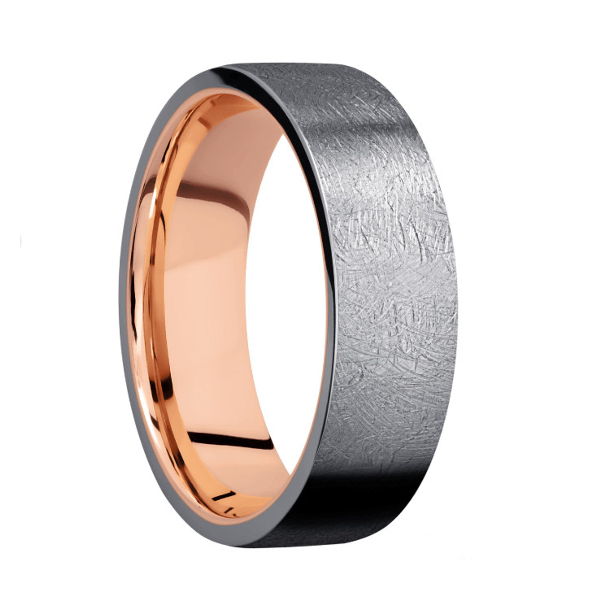 Tantalum 7mm Flat Band with Distressed Finish with 14K Rose Gold Sleeve