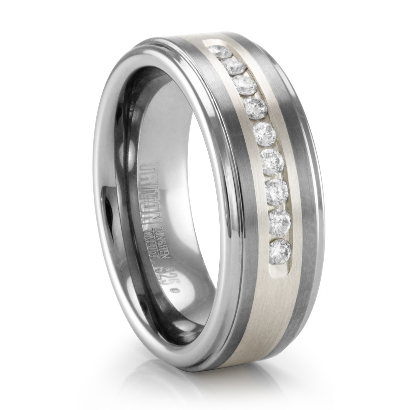 Triton Tungsten Ring with Diamonds - Tungsten Wedding Band with