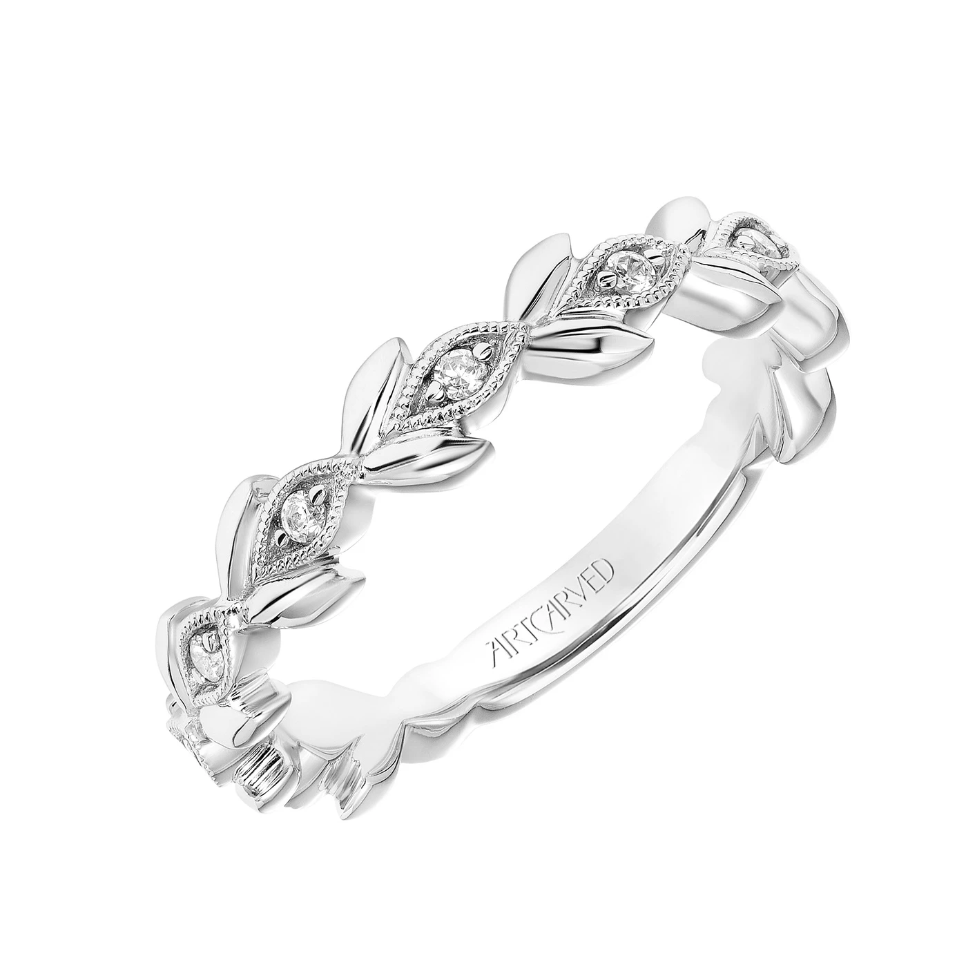14kt White Gold and Diamond Vine Wedding Band by ArtCarved