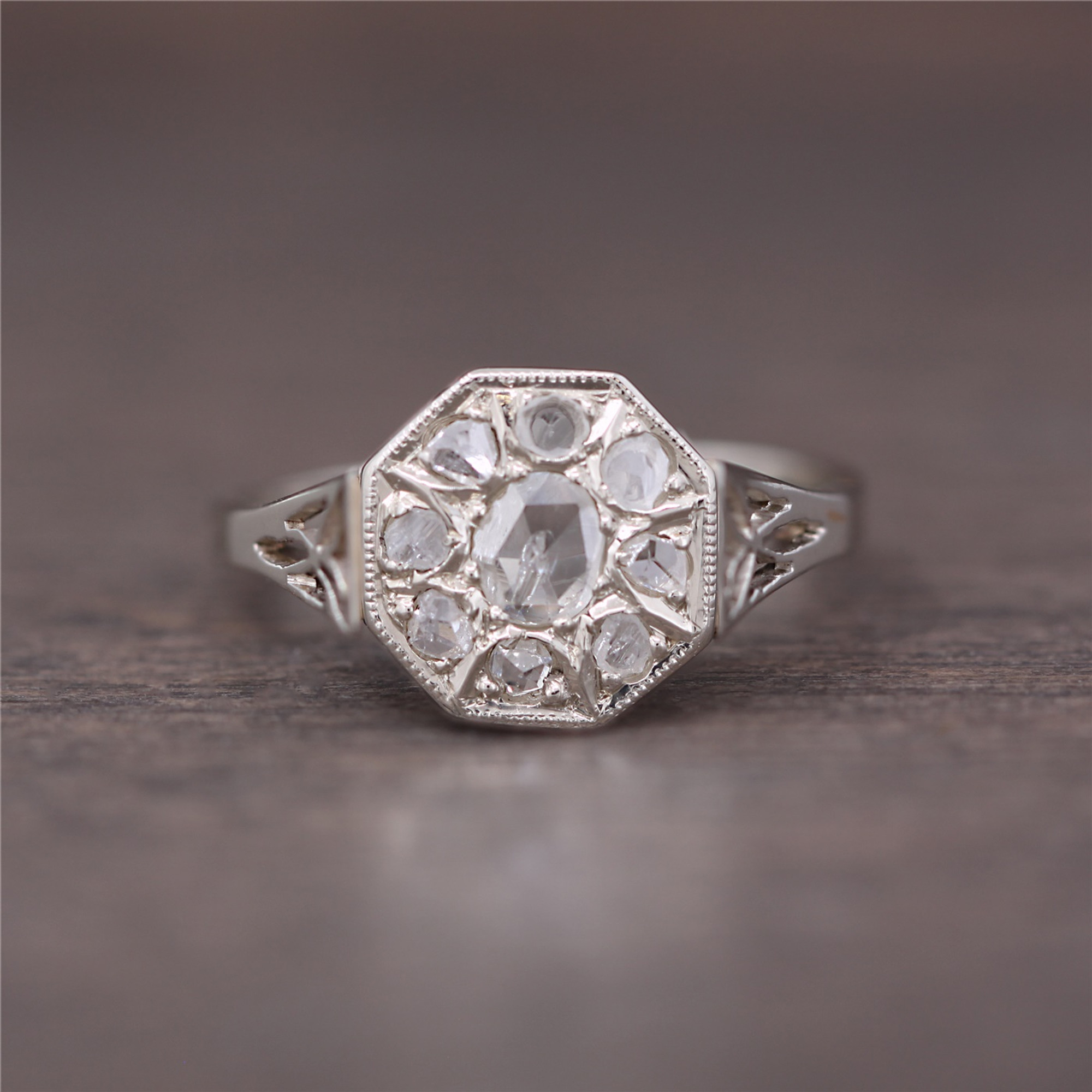 Vintage 14k White Gold & Old Mine Cut 1920s Diamond Ring
