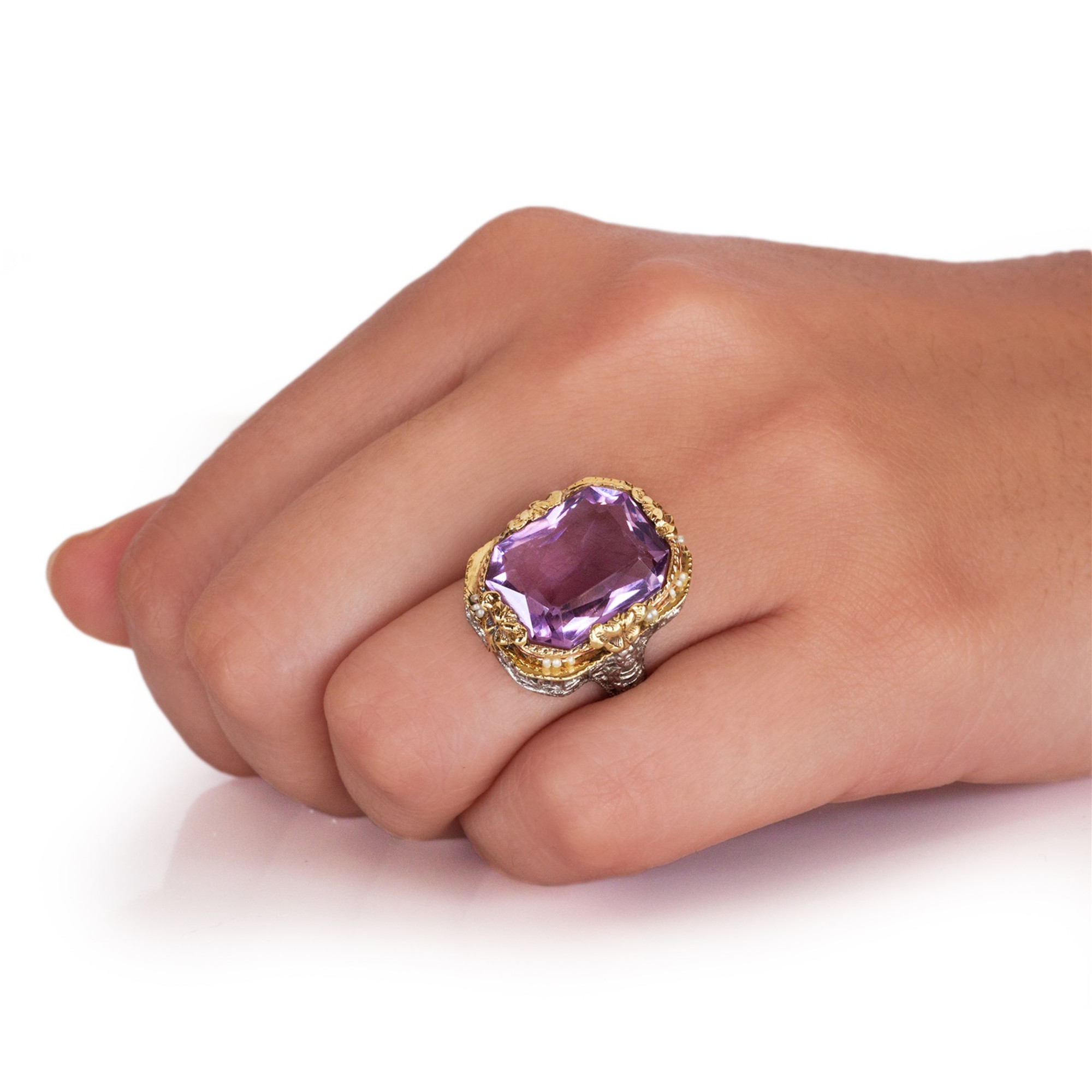 Huge Yellow Gold Mens Amethyst Ring