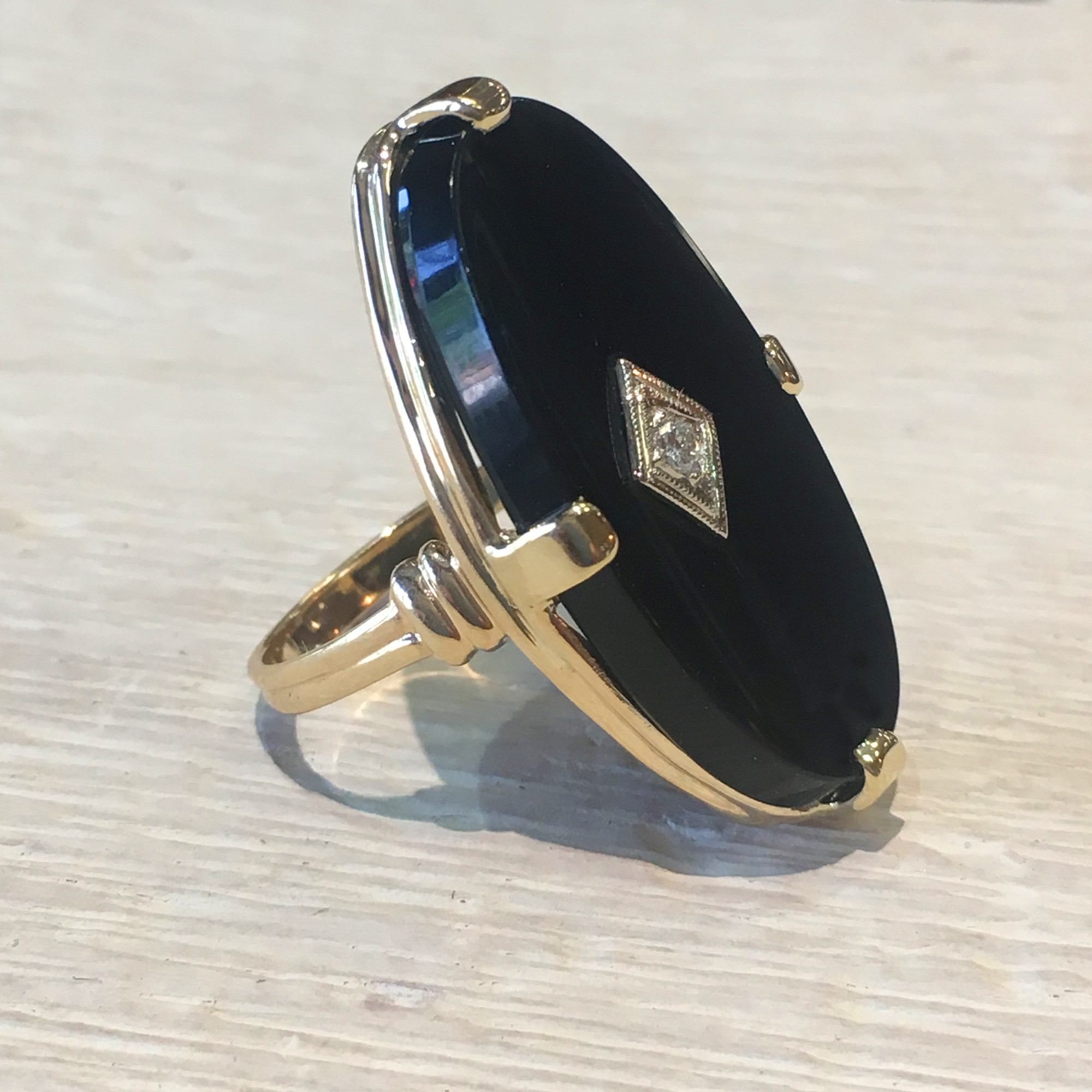 Black Onyx and Diamond Vintage Ring, RG-3672
