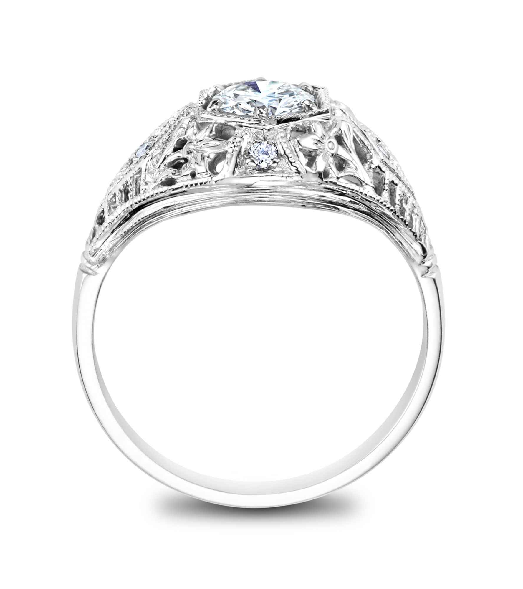 JOSEPHINE - 14k White Gold and Diamond Vintage Engagement Ring - 1/2 ct