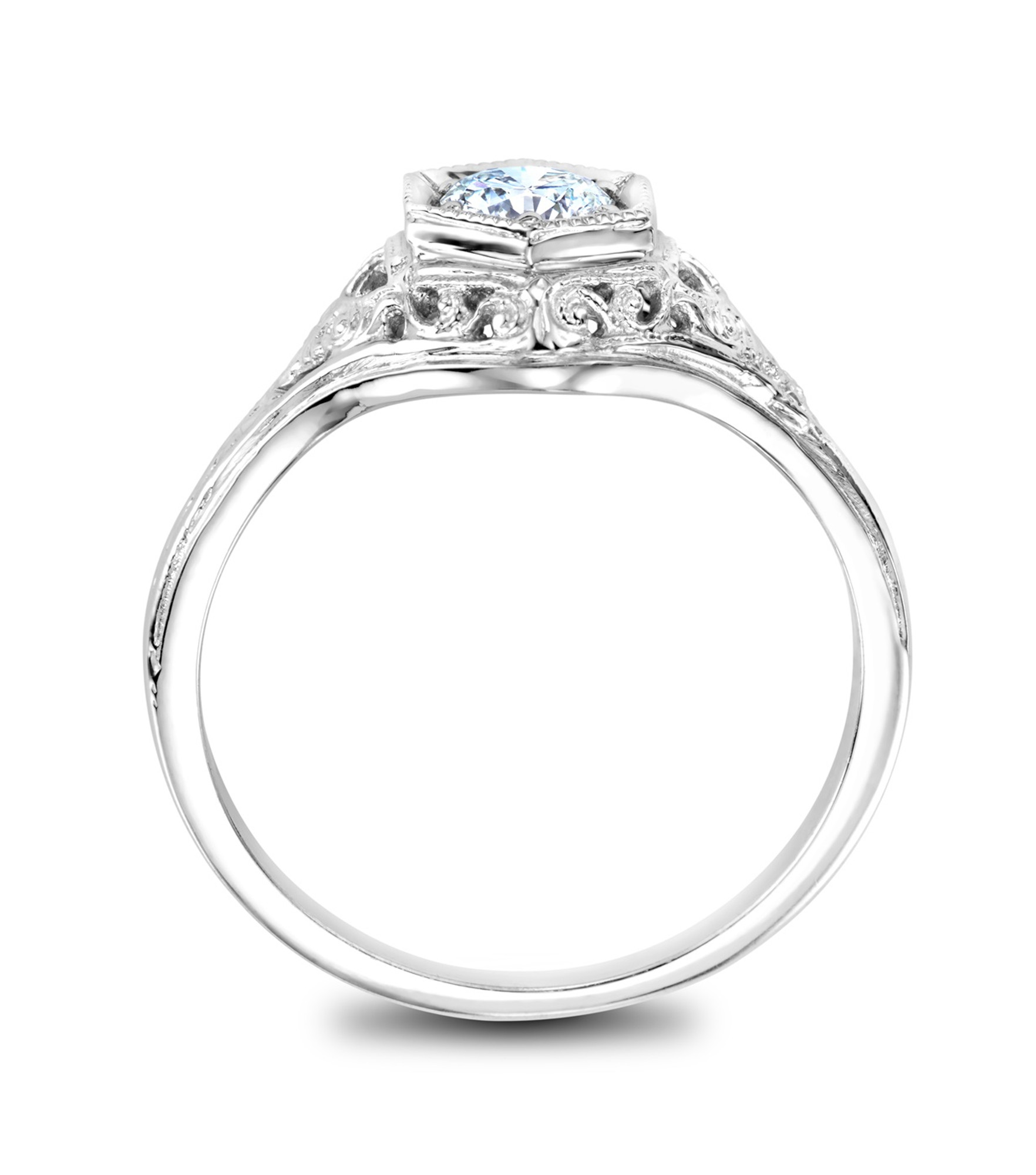Galleria Vintage Filigree Engagement Ring with Round Cut Diamond in 14KT  White Gold | With Clarity