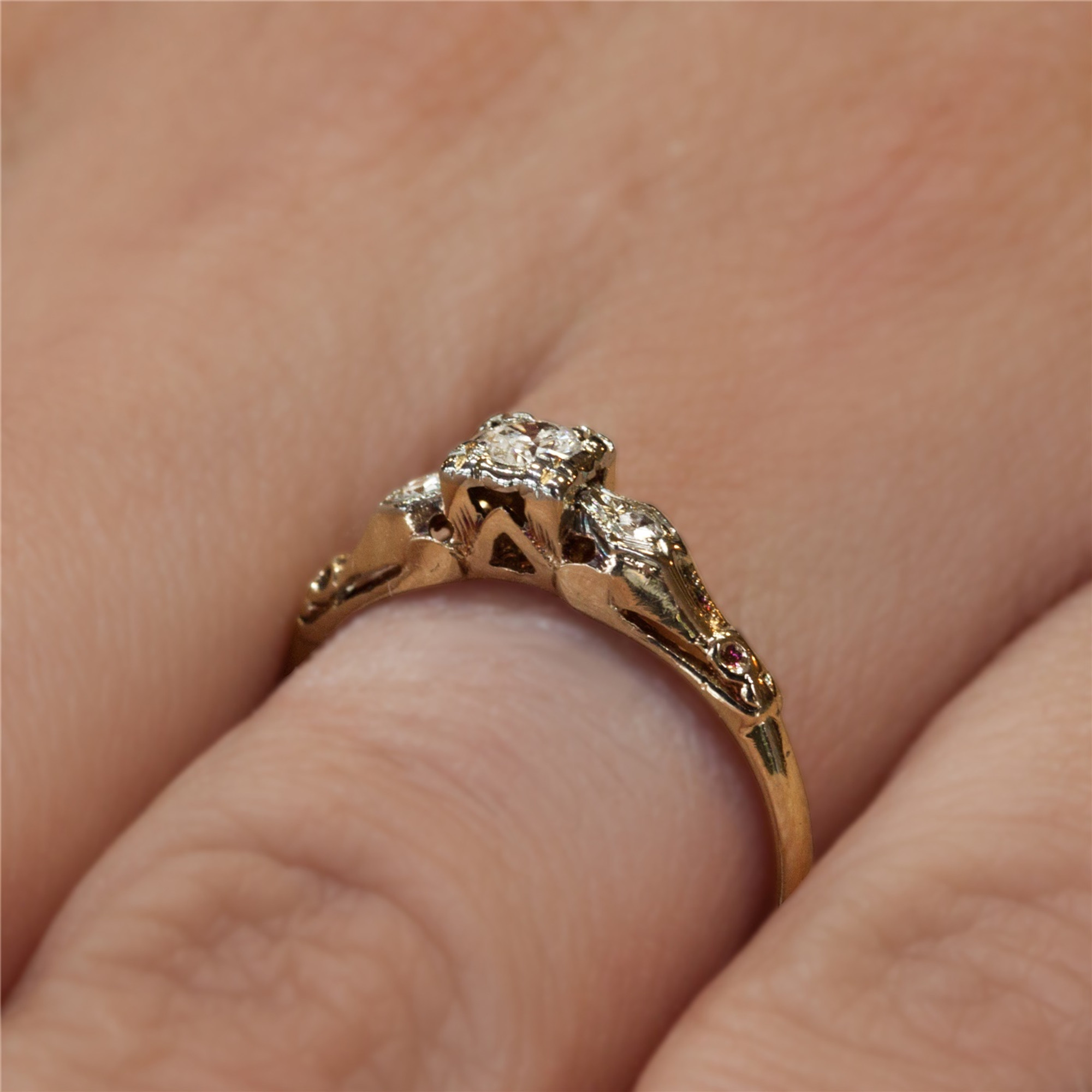 Vintage .08 Transitional Cut Diamond Engagement Ring in 14k Yellow Gol -  Filigree Jewelers