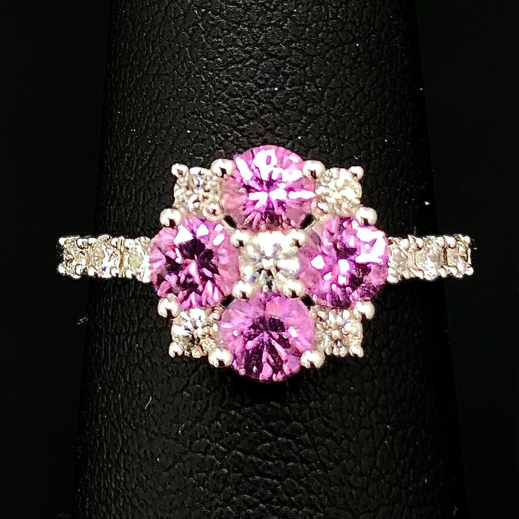 1.30 Ct Pink Sapphire Certified Diamond Ring Lab Created Solid 14K White  Gold