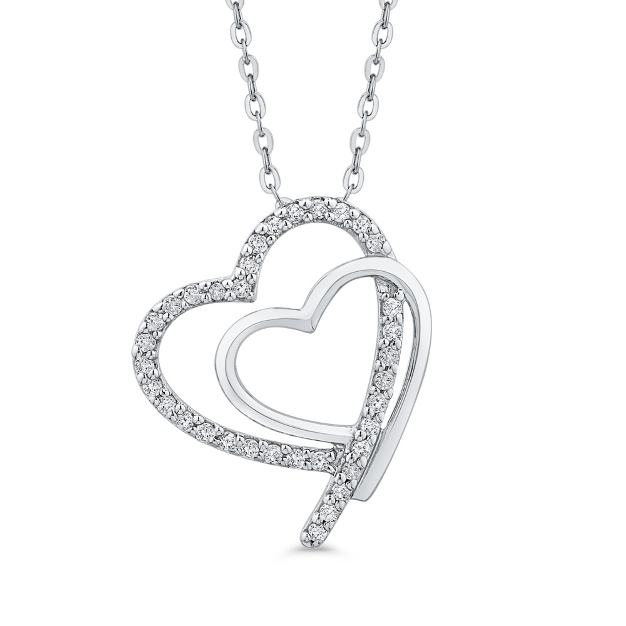 14 Karat white gold double heart necklace with diamonds – Victoria's  Collections