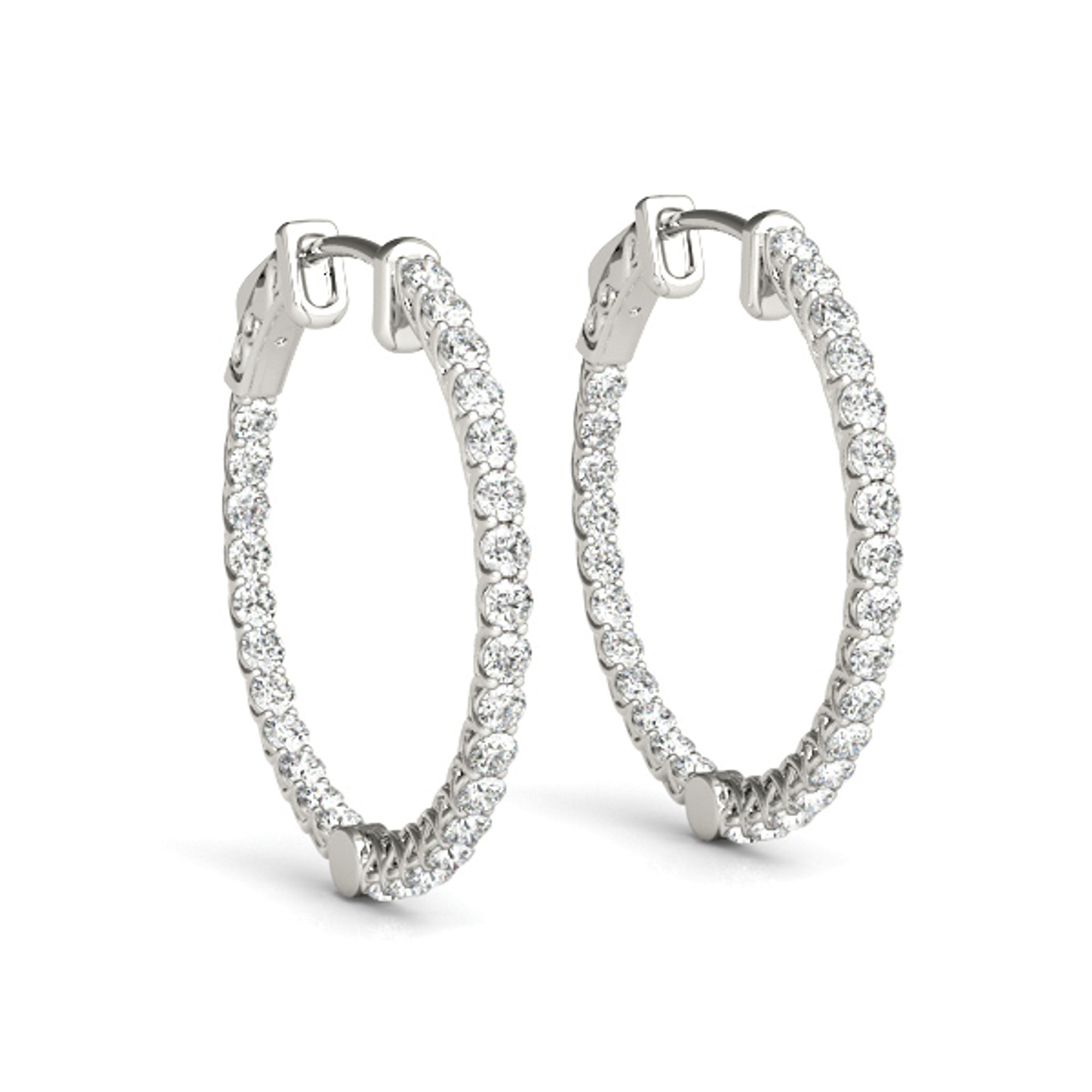 14K White Gold & Diamond Inside-Out Diamond Hoop Earrings