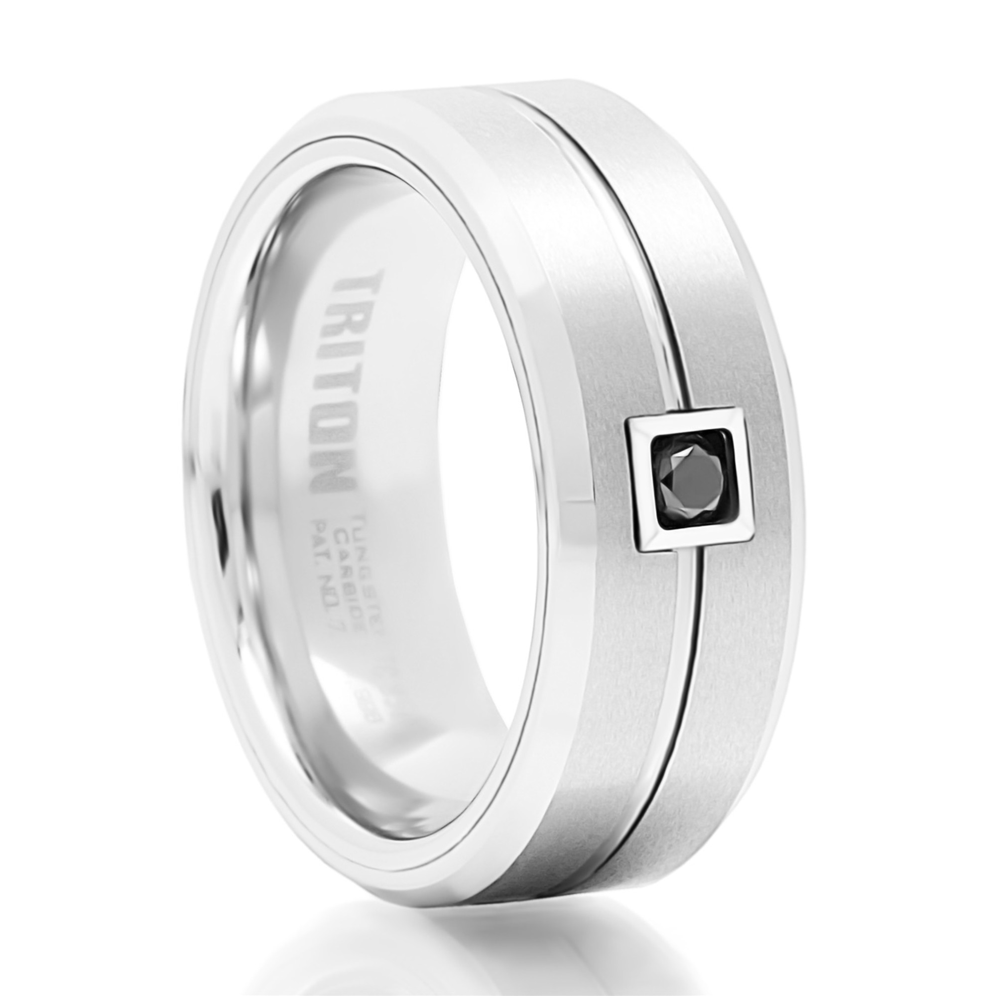 Black 8mm Tungsten Ring With Single Stone