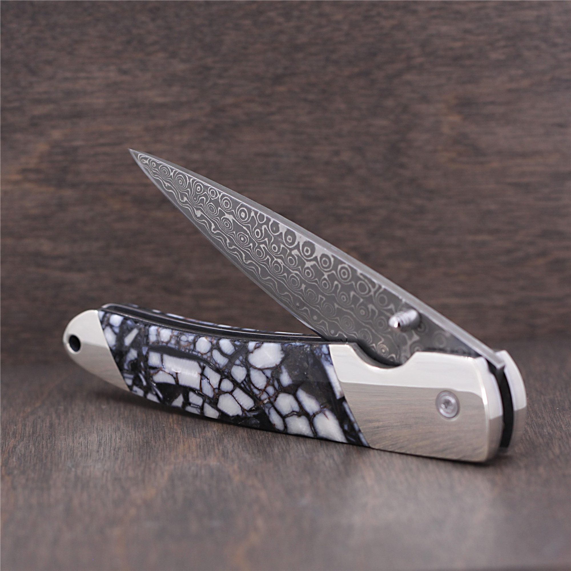 Cream Woolly Mammoth Tusk Damascus Steel Knife