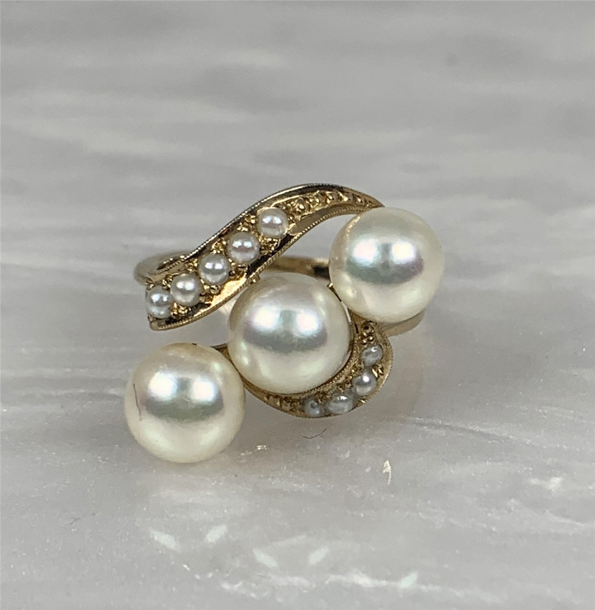 18K Yellow Gold and Pearl Vintage Ring