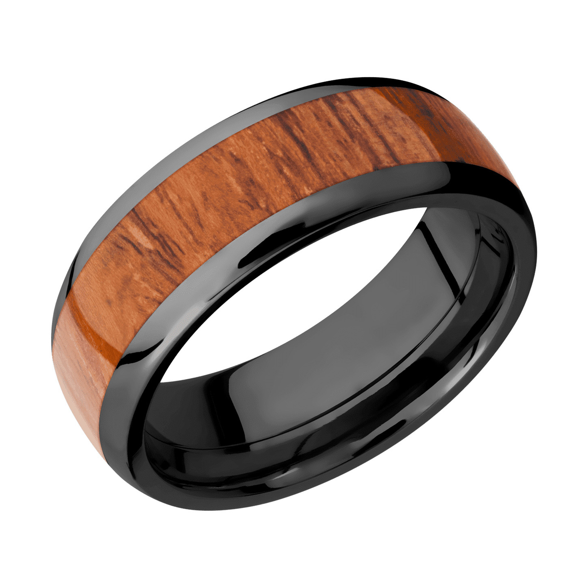 Zirconium Domed Band With Desert Iron Wood Sleeve