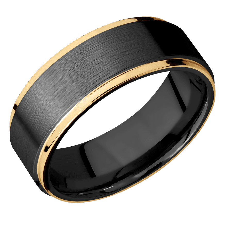 8mm Zirconium Flat Band with 14K Yellow Gold Edges